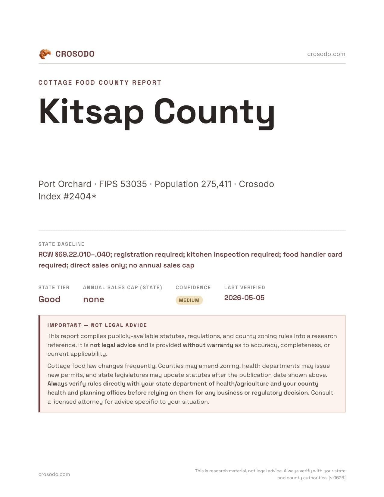 Cover of Kitsap County county cottage food report