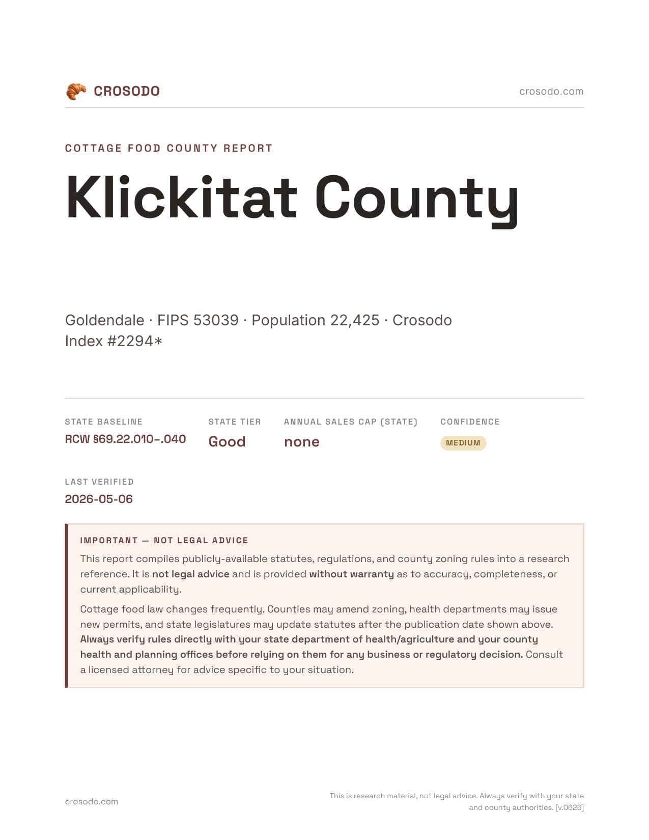 Cover of Klickitat County county cottage food report