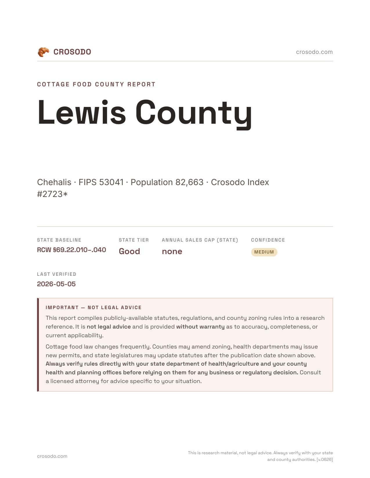 Cover of Lewis County county cottage food report