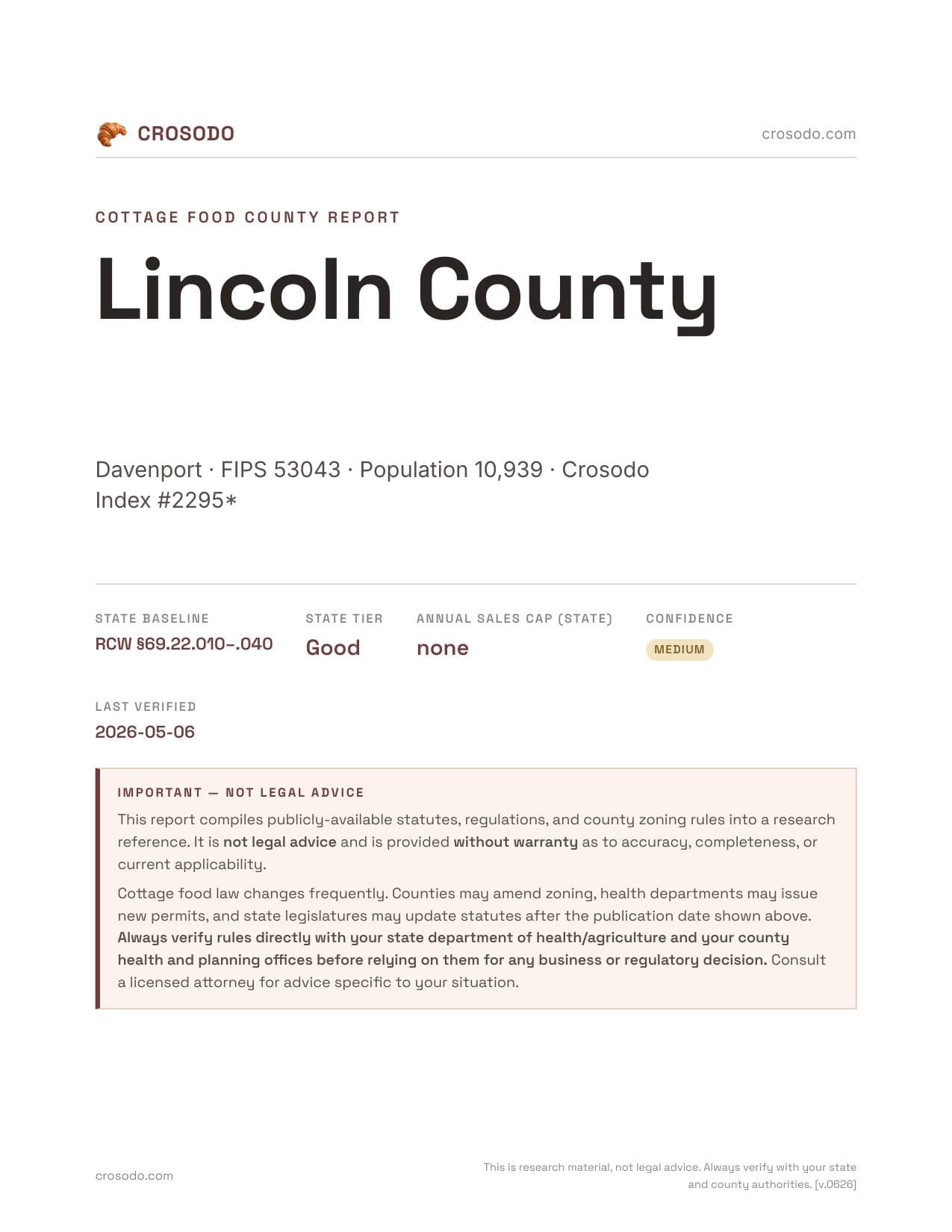 Cover of Lincoln County county cottage food report