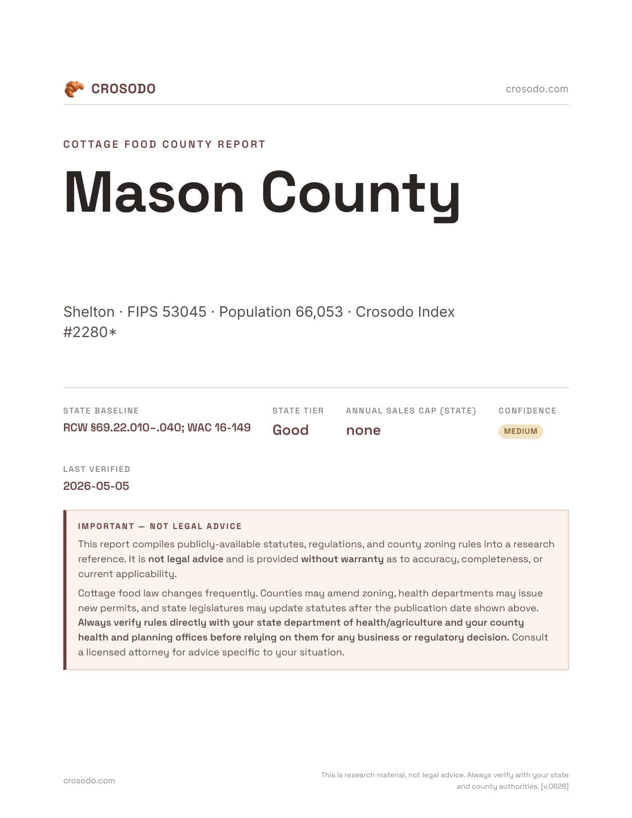 Cover of Mason County county cottage food report