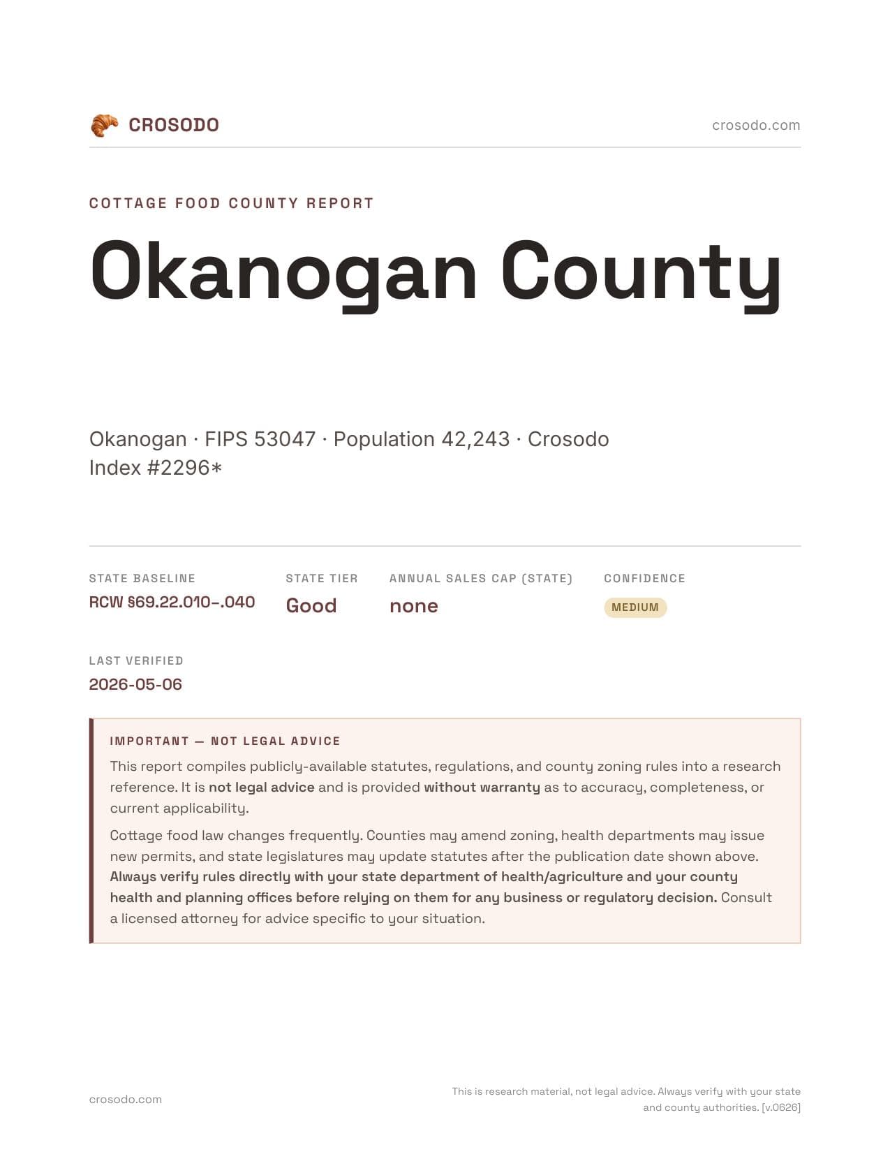 Cover of Okanogan County county cottage food report