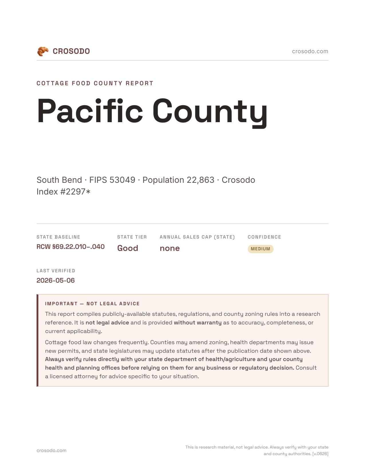 Cover of Pacific County county cottage food report