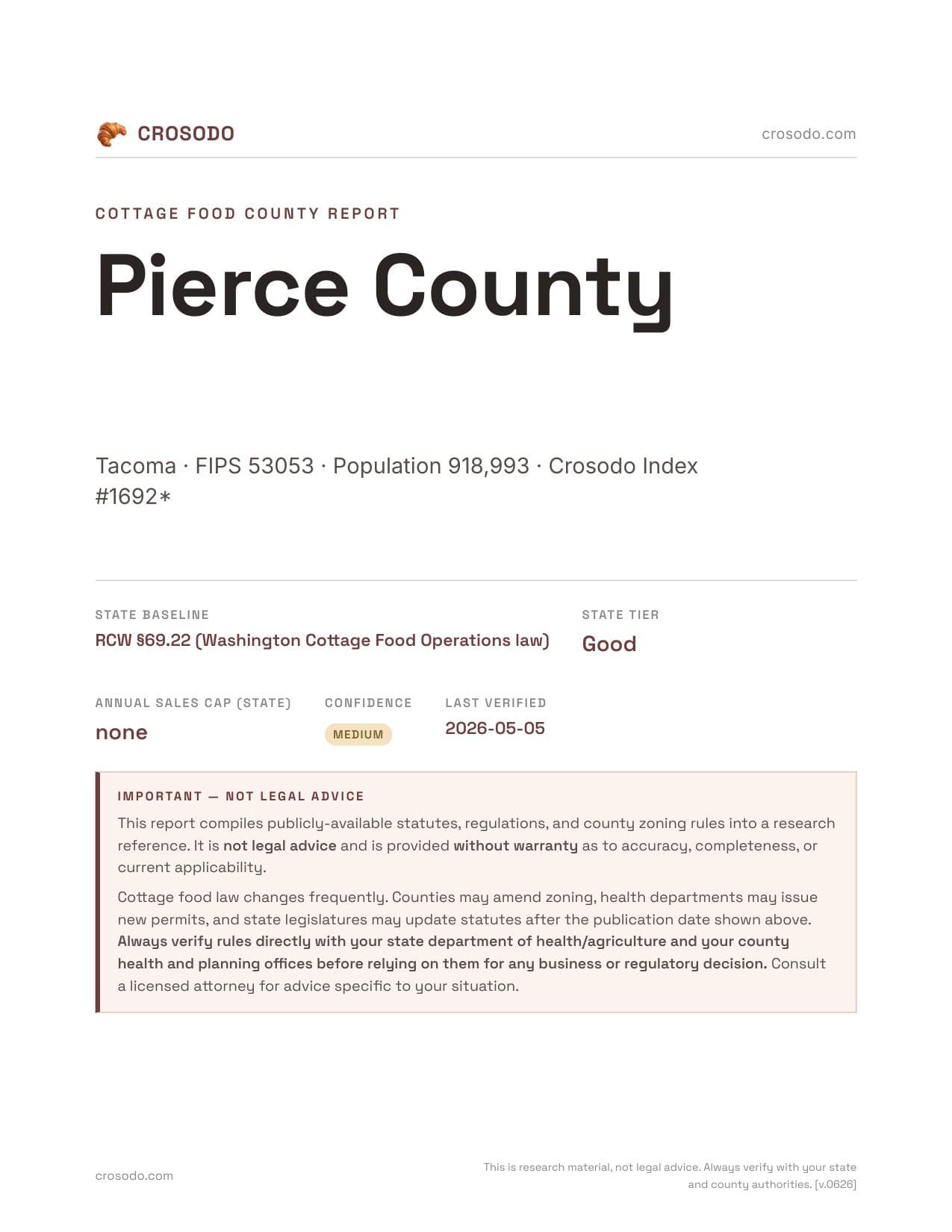 Cover of Pierce County county cottage food report