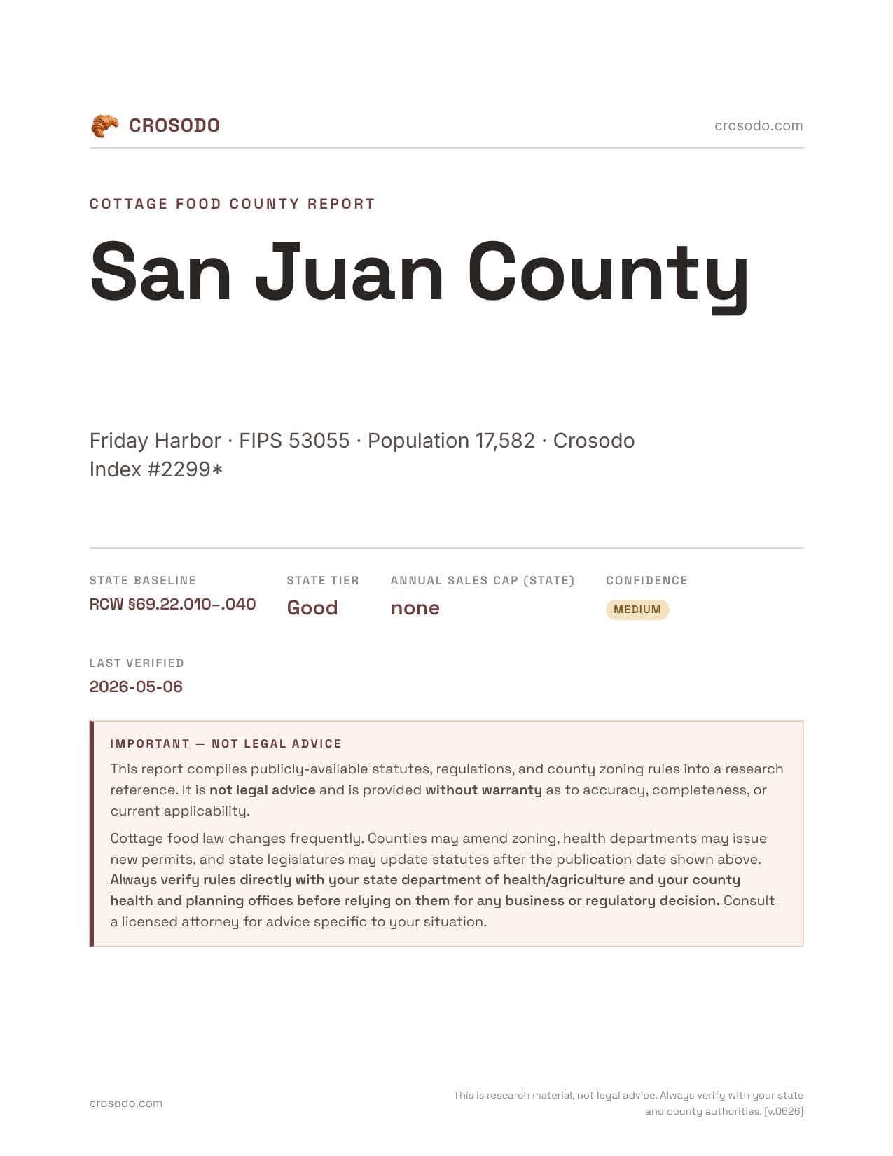 Cover of San Juan County county cottage food report