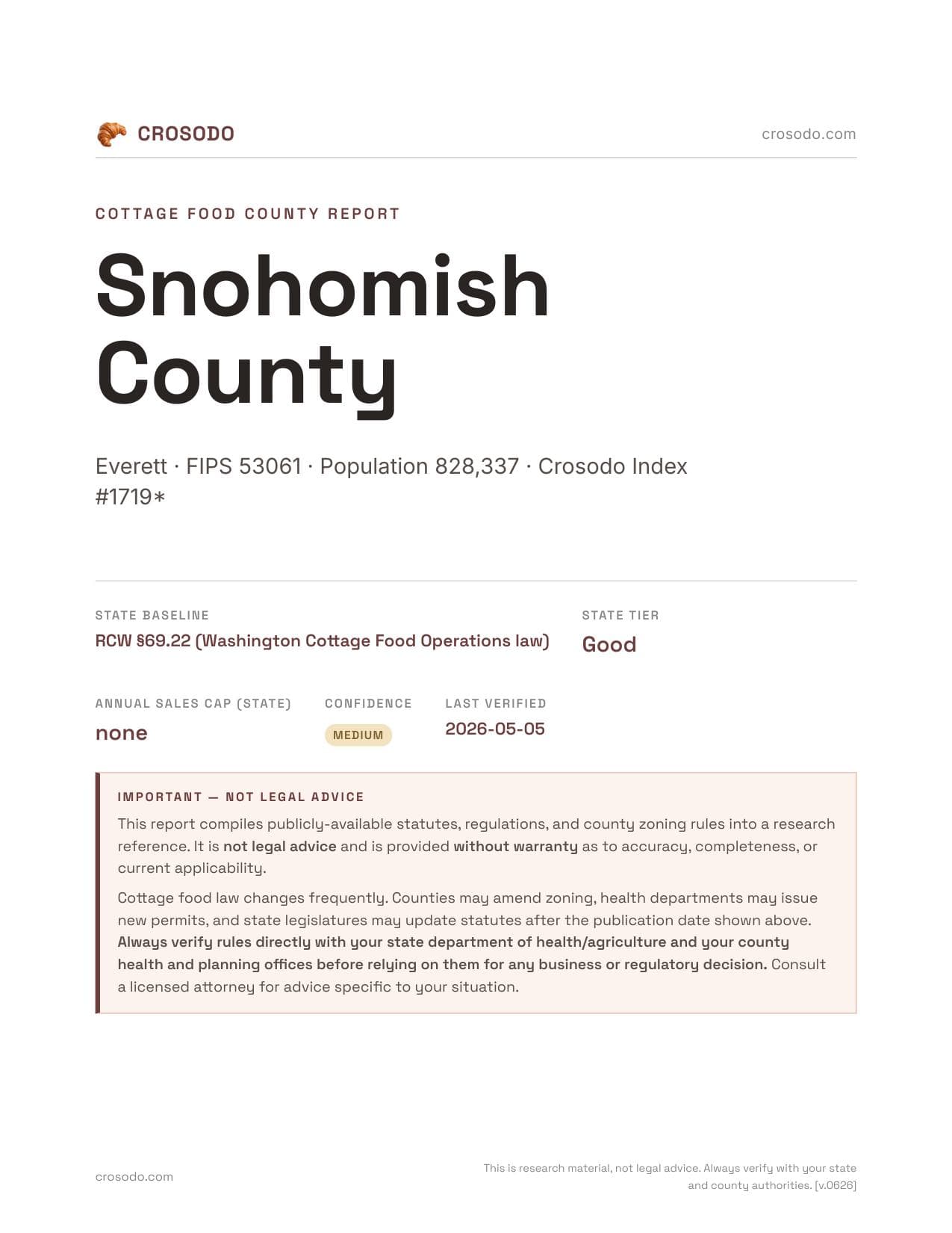 Cover of Snohomish County county cottage food report
