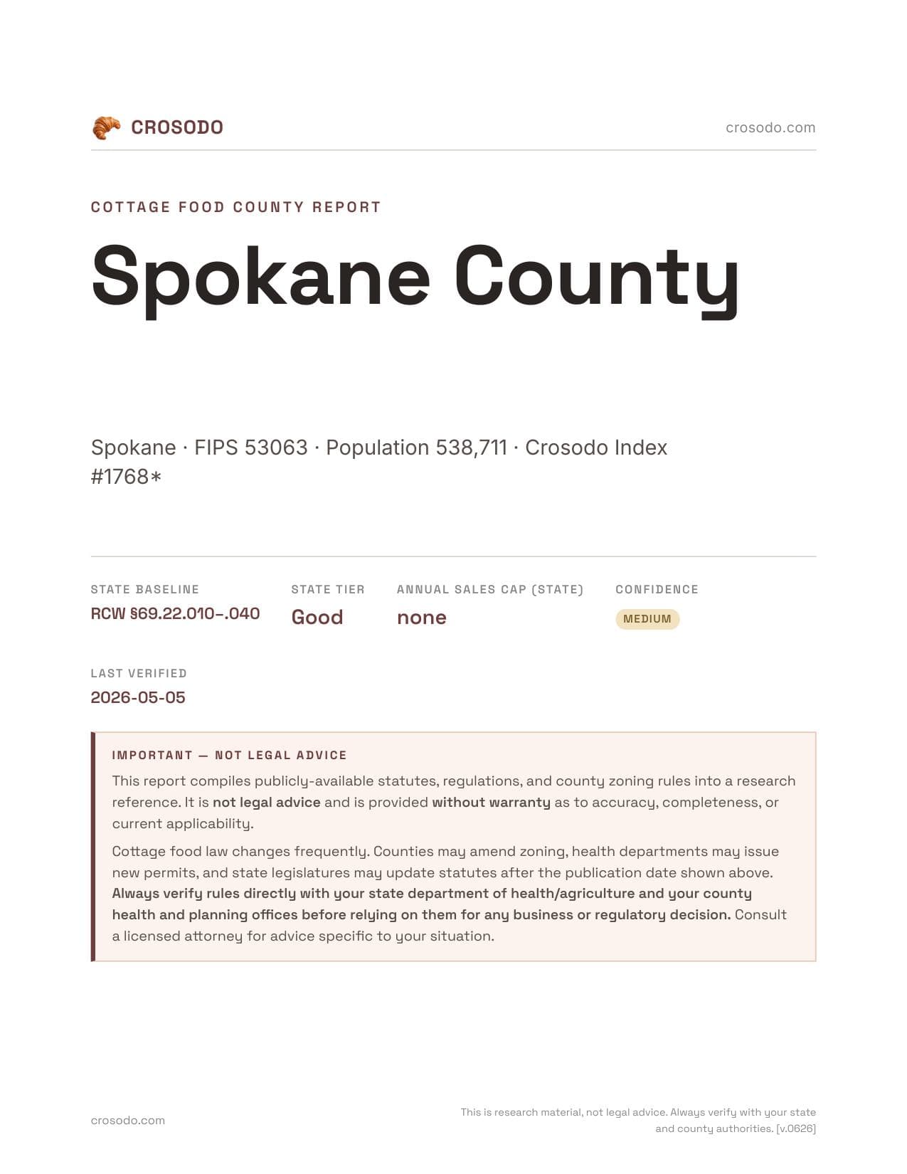 Cover of Spokane County county cottage food report