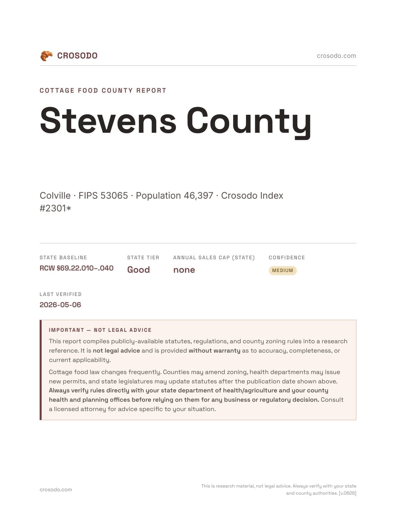 Cover of Stevens County county cottage food report