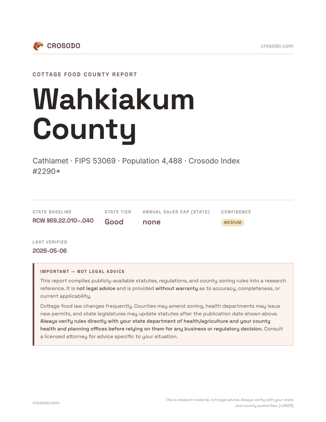 Cover of Wahkiakum County county cottage food report