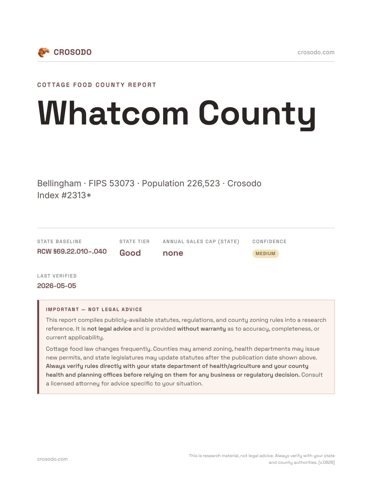 Cover of Whatcom County county cottage food report