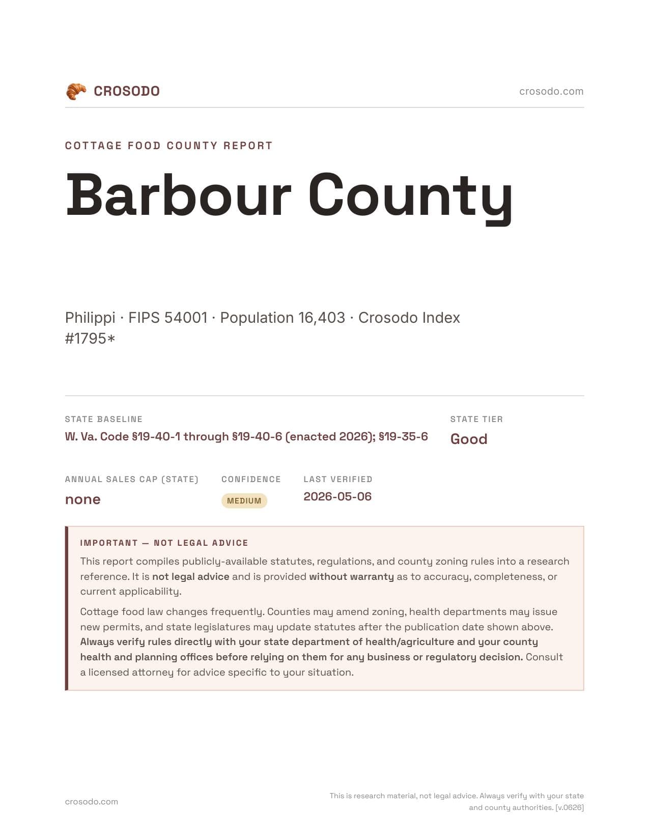 Cover of Barbour County county cottage food report
