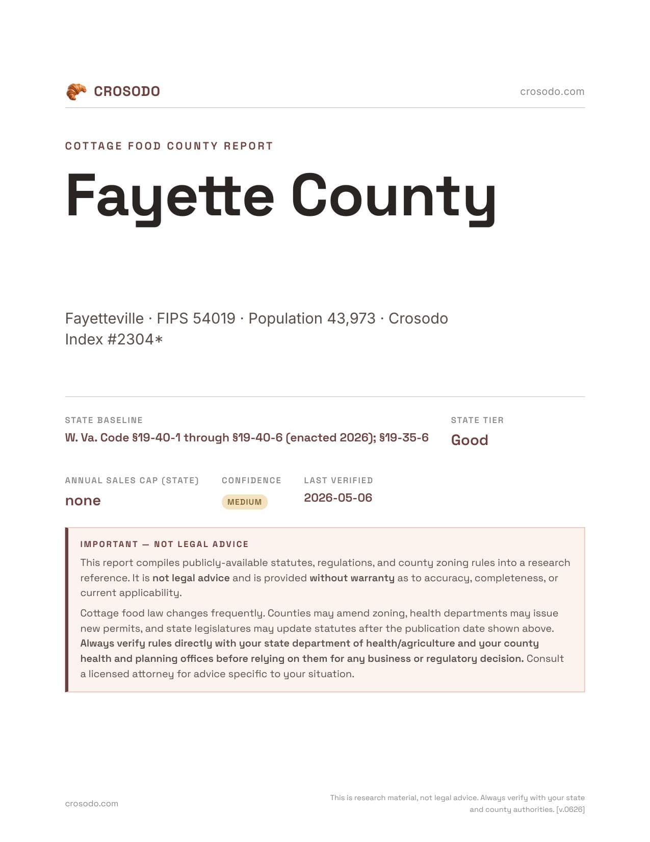 Cover of Fayette County county cottage food report