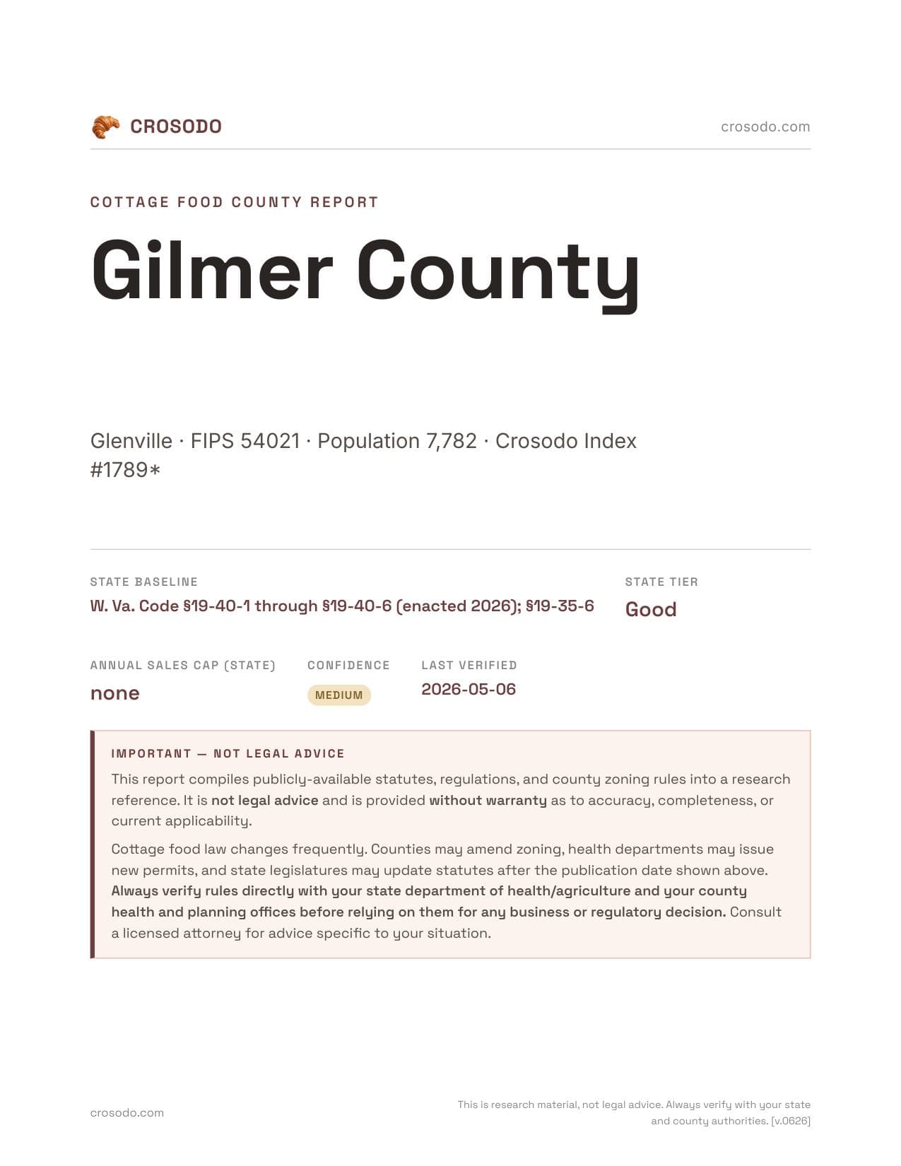 Cover of Gilmer County county cottage food report