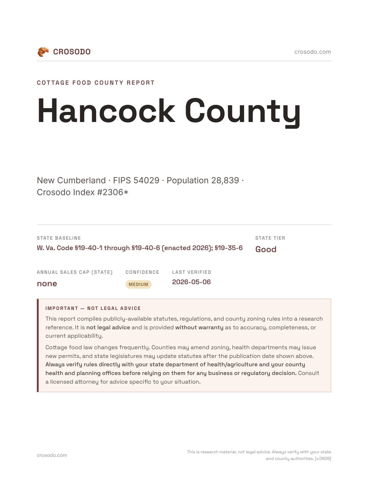Cover of Hancock County county cottage food report