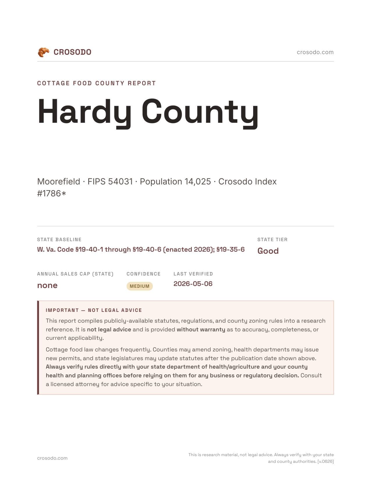 Cover of Hardy County county cottage food report