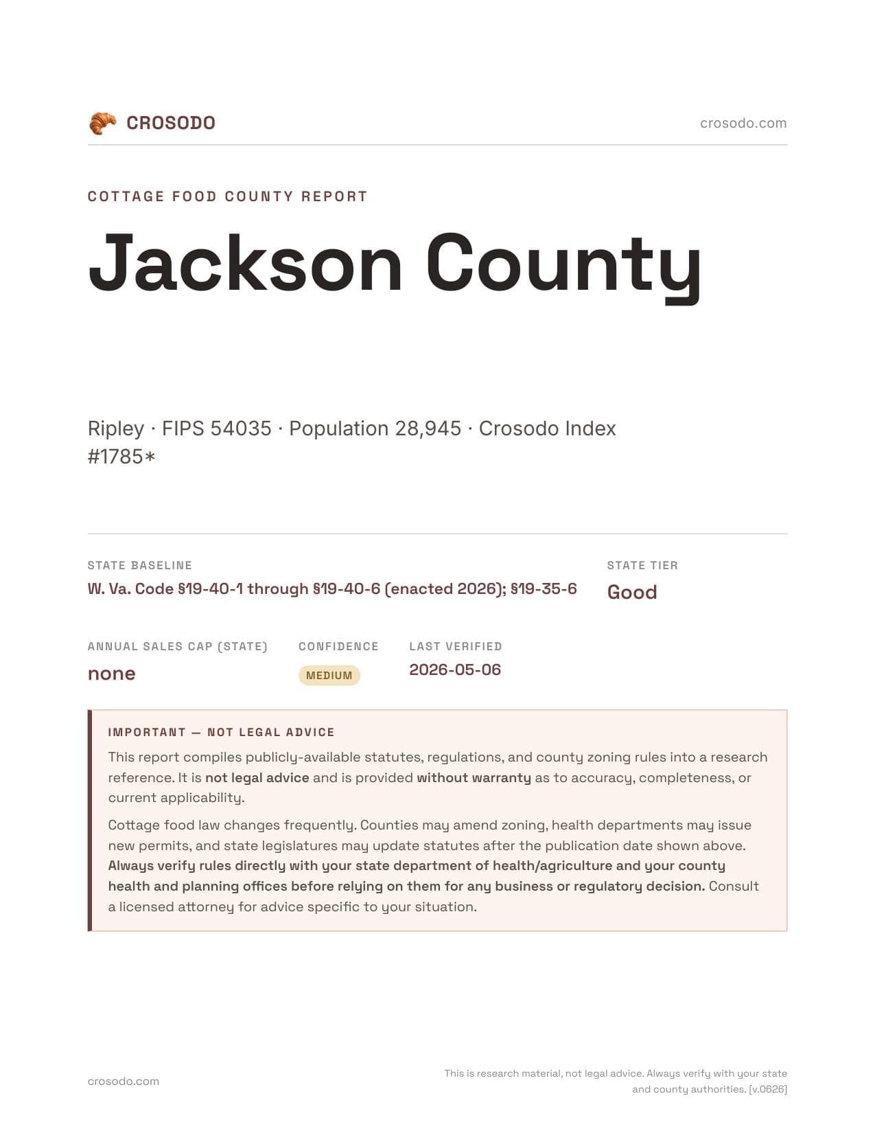 Cover of Jackson County county cottage food report