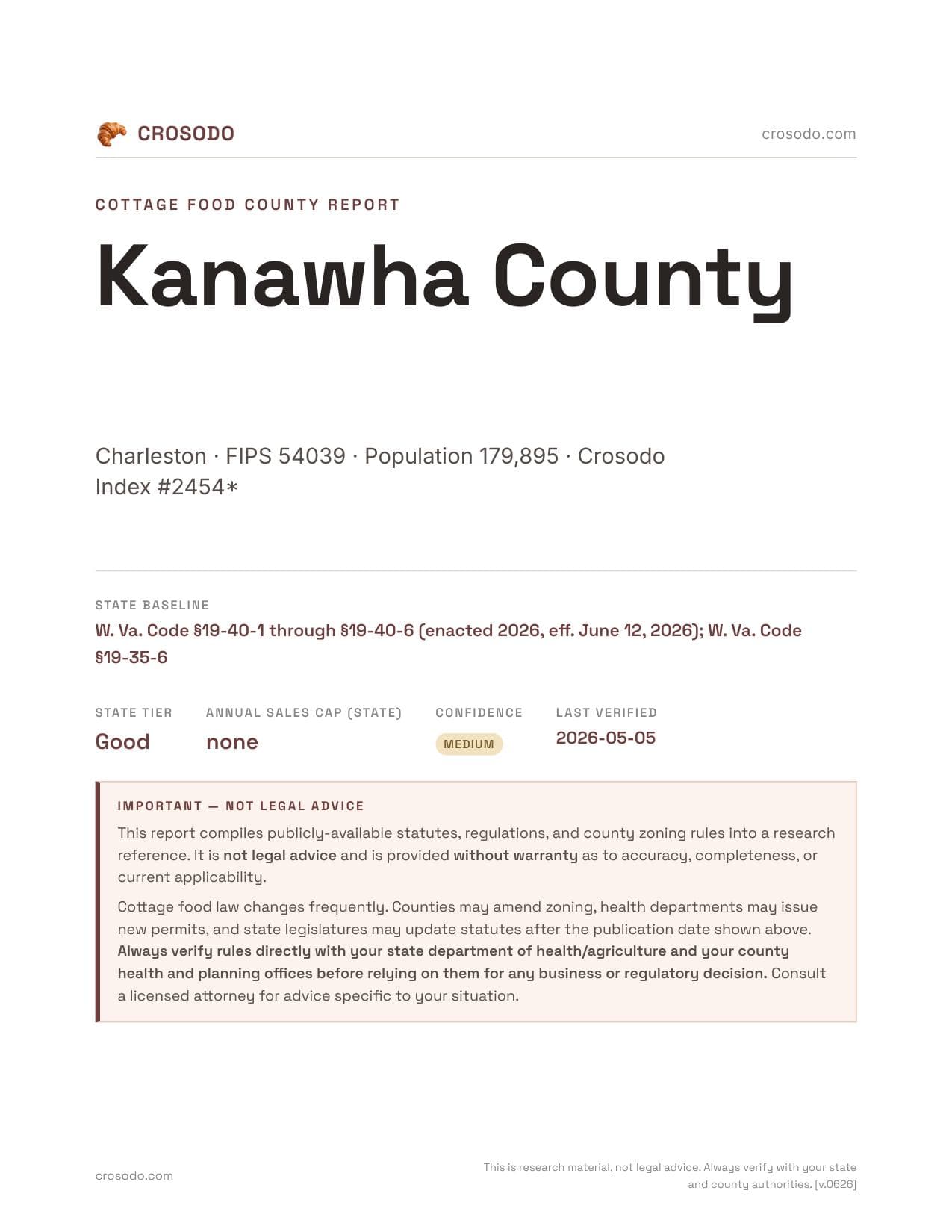Cover of Kanawha County county cottage food report