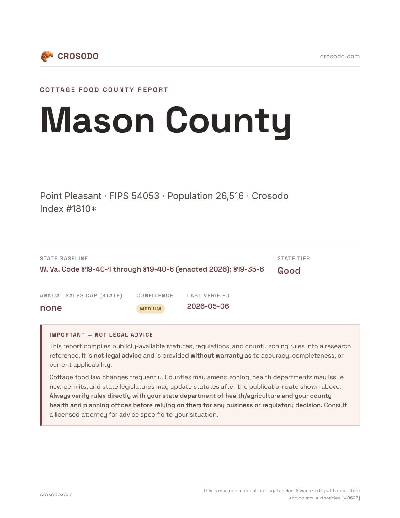Cover of Mason County county cottage food report