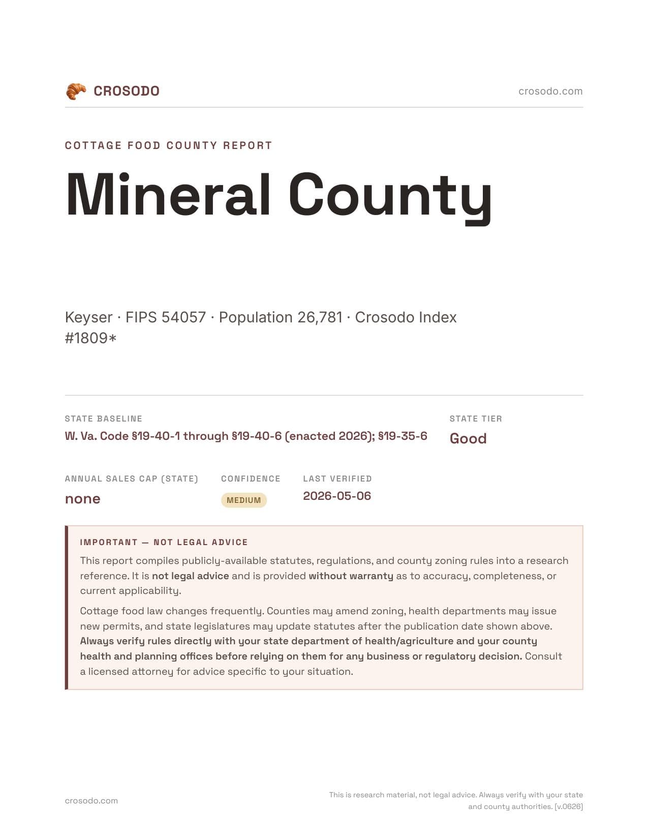 Cover of Mineral County county cottage food report
