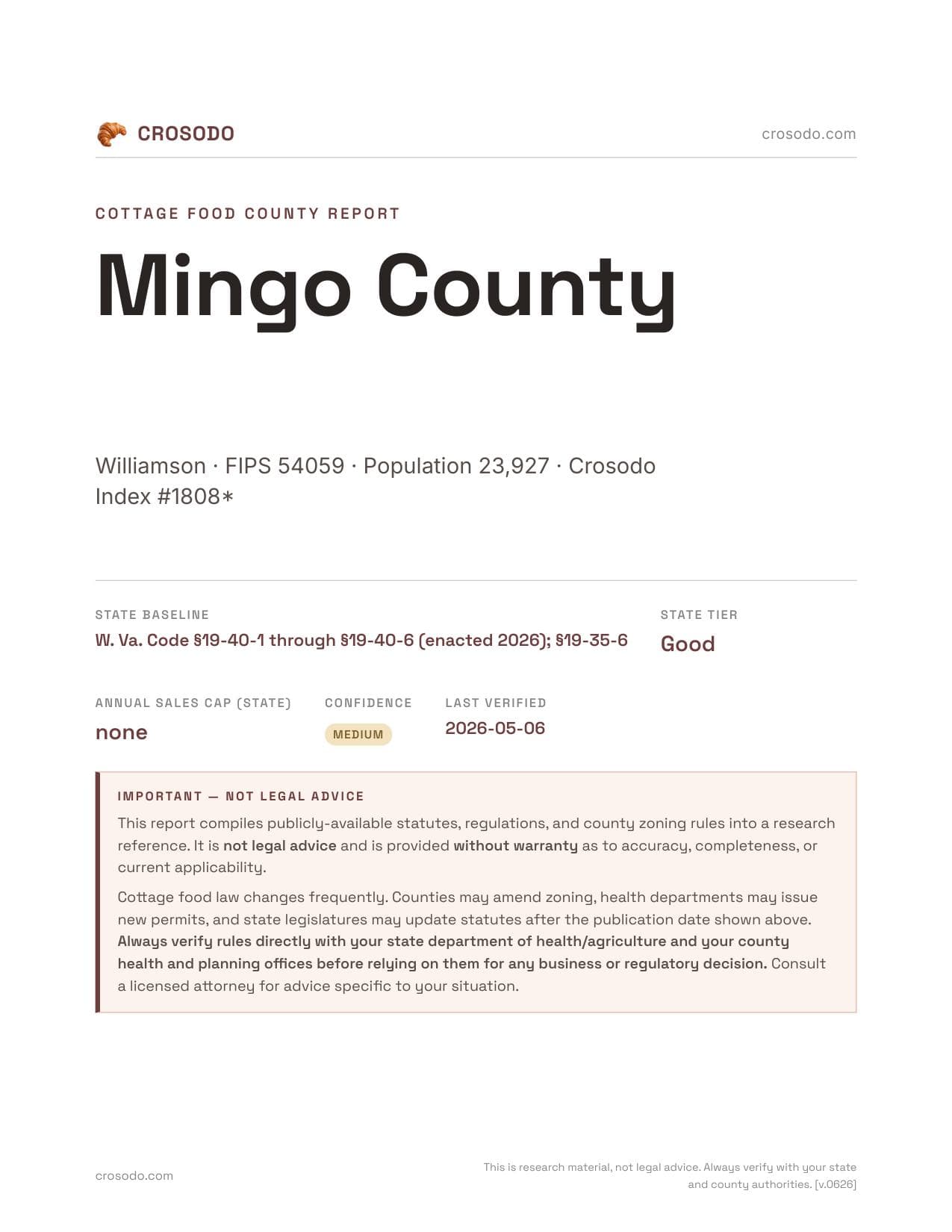 Cover of Mingo County county cottage food report