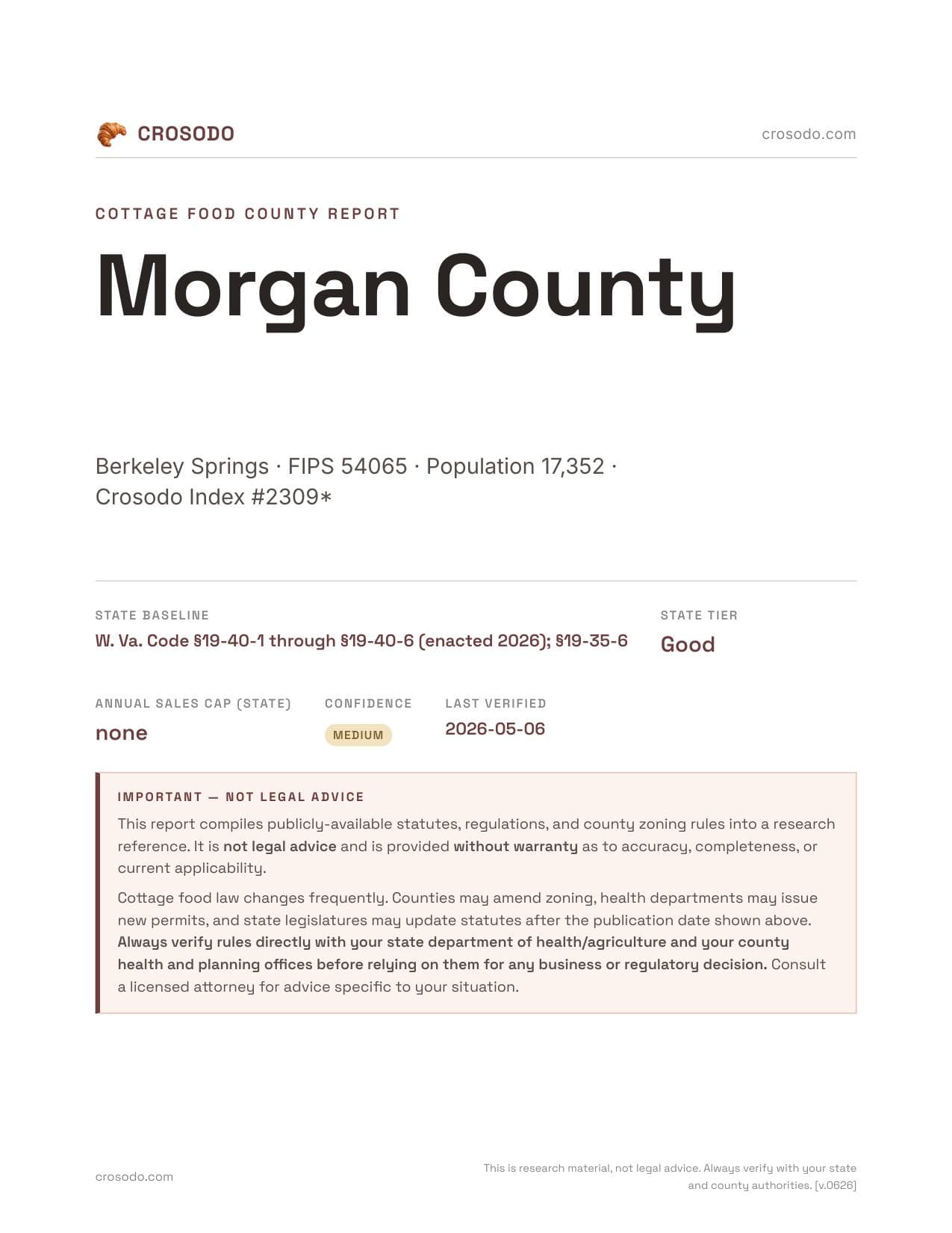 Cover of Morgan County county cottage food report