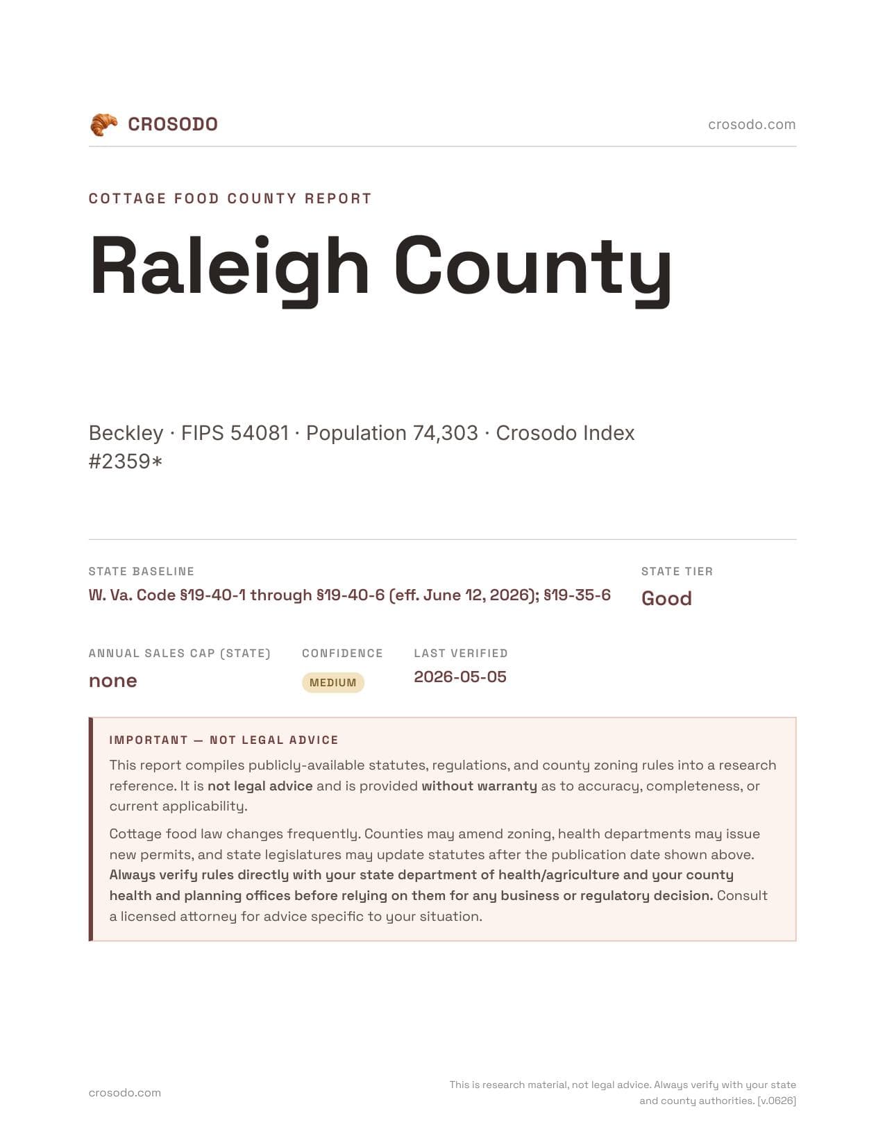 Cover of Raleigh County county cottage food report