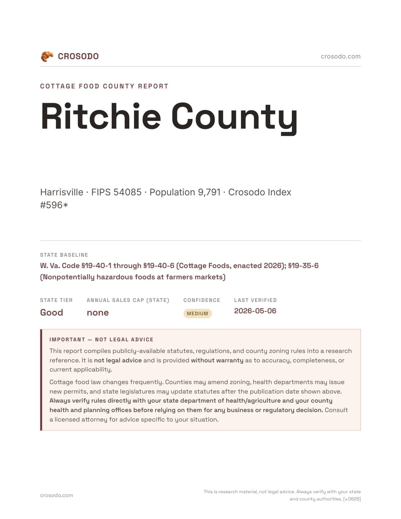 Cover of Ritchie County county cottage food report