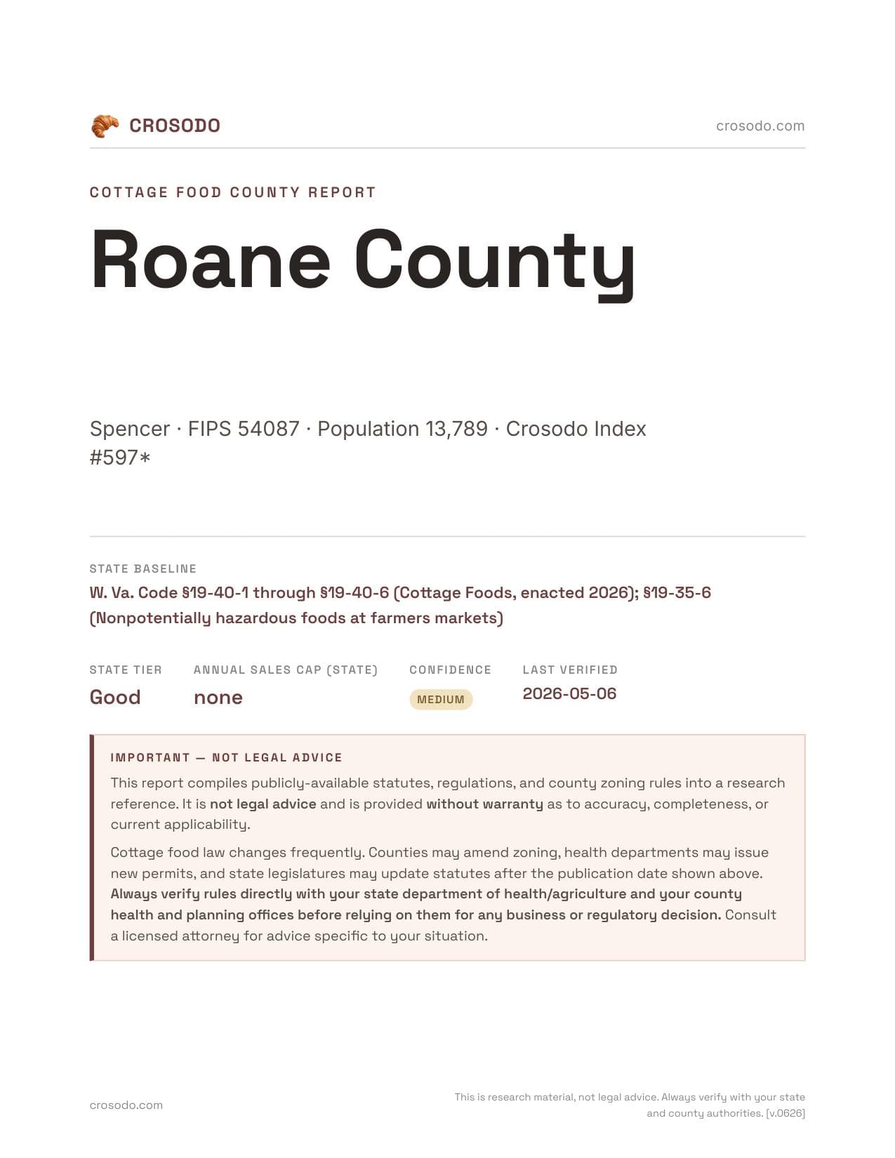 Cover of Roane County county cottage food report