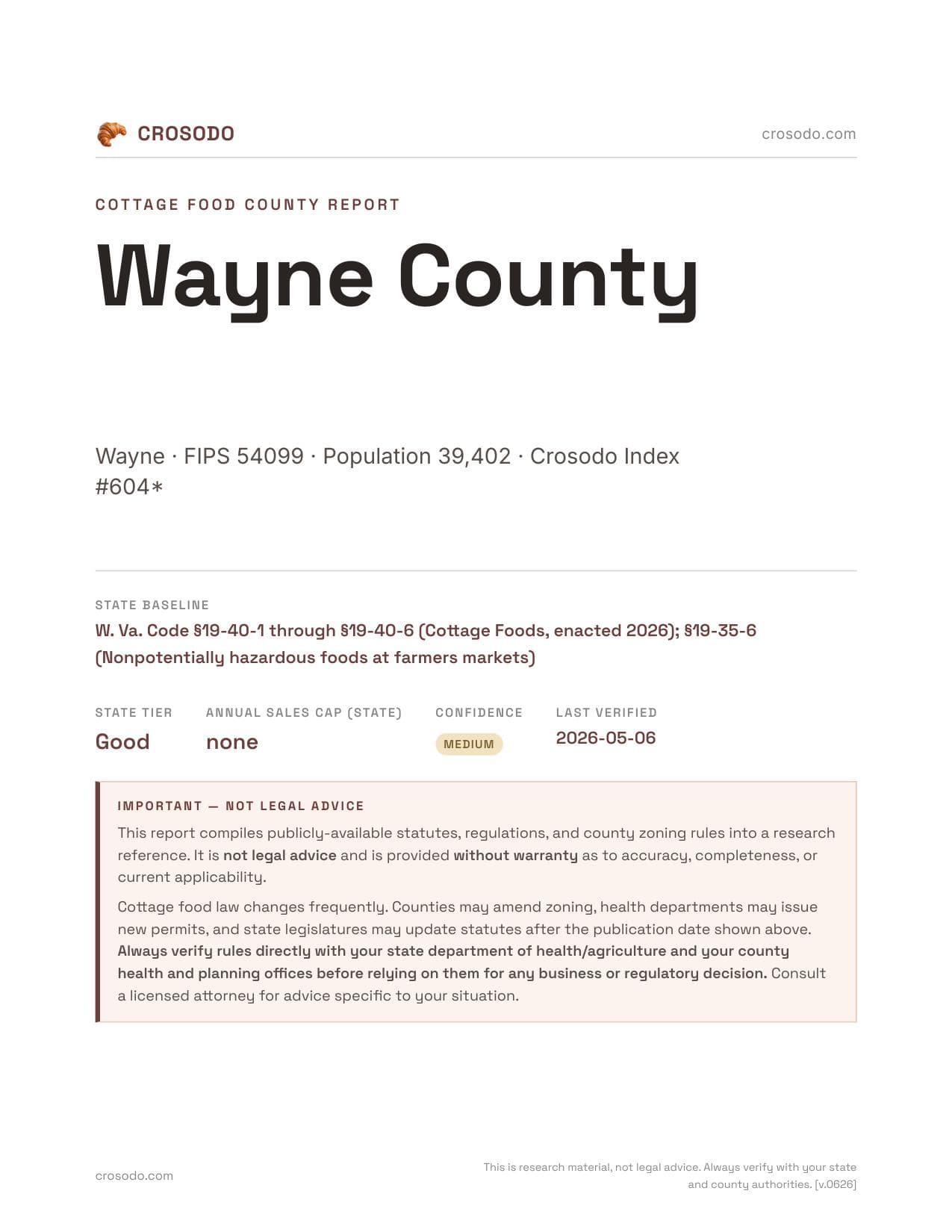 Cover of Wayne County county cottage food report
