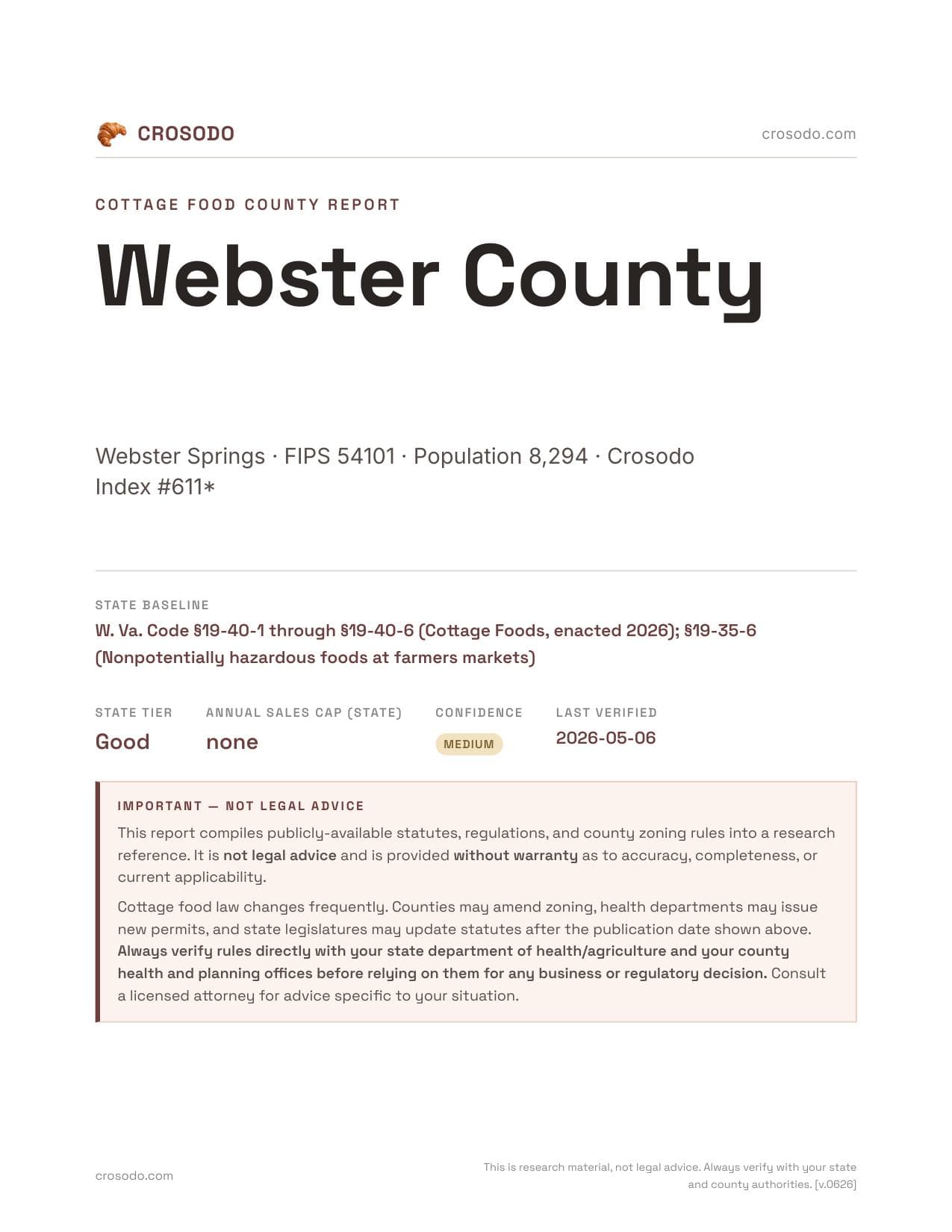 Cover of Webster County county cottage food report