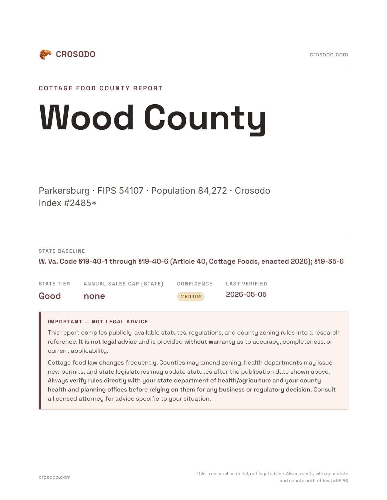 Cover of Wood County county cottage food report