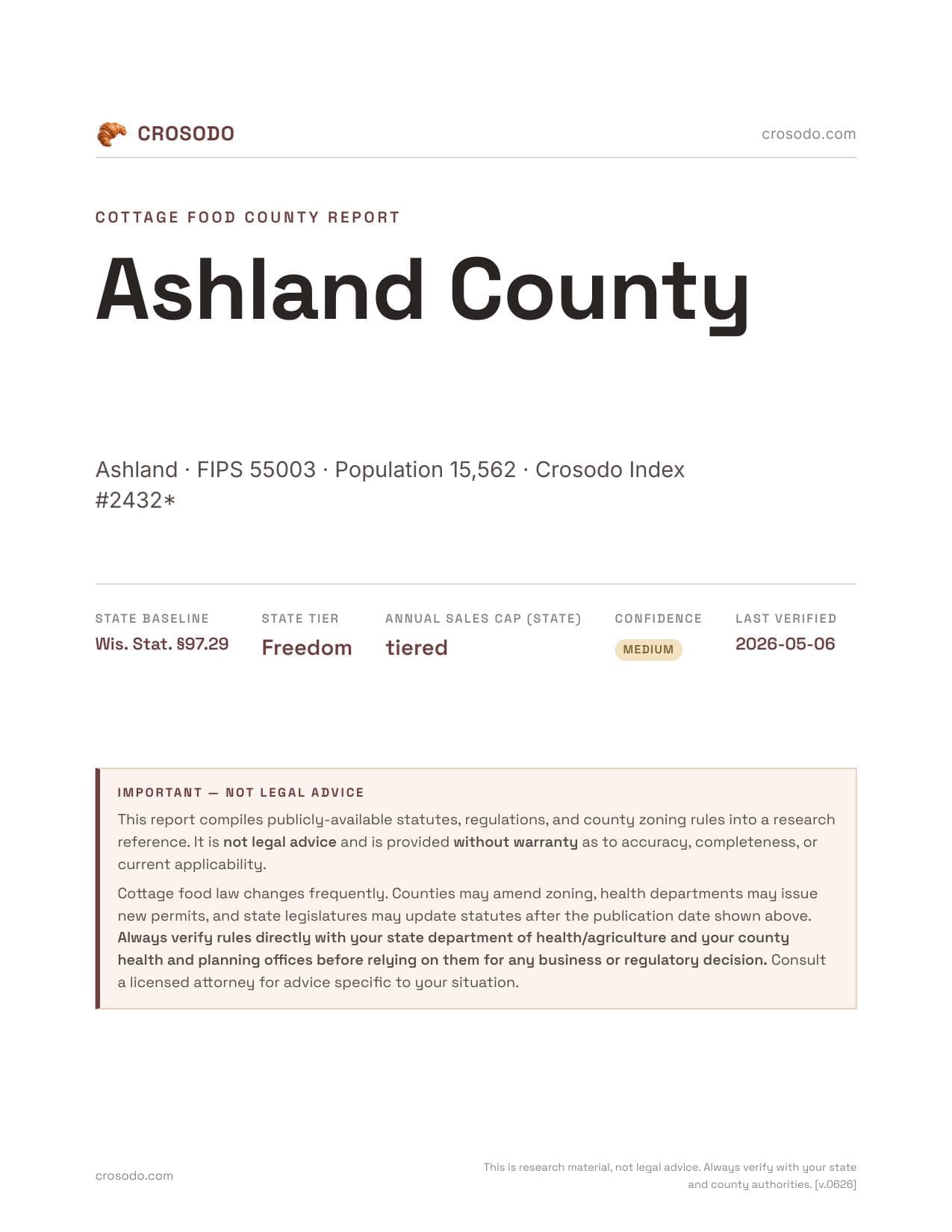Cover of Ashland County county cottage food report