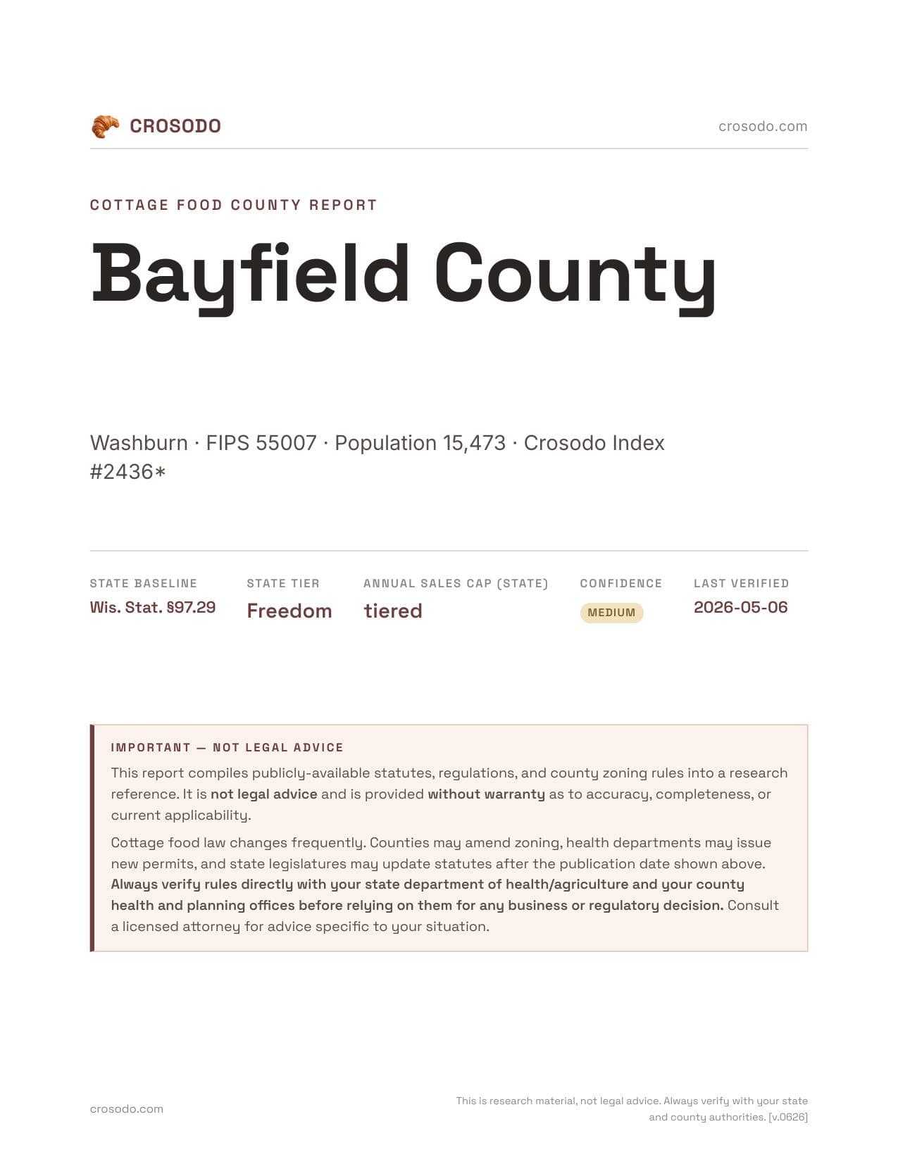 Cover of Bayfield County county cottage food report