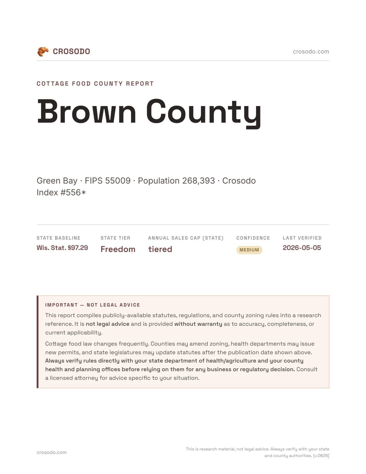 Cover of Brown County county cottage food report