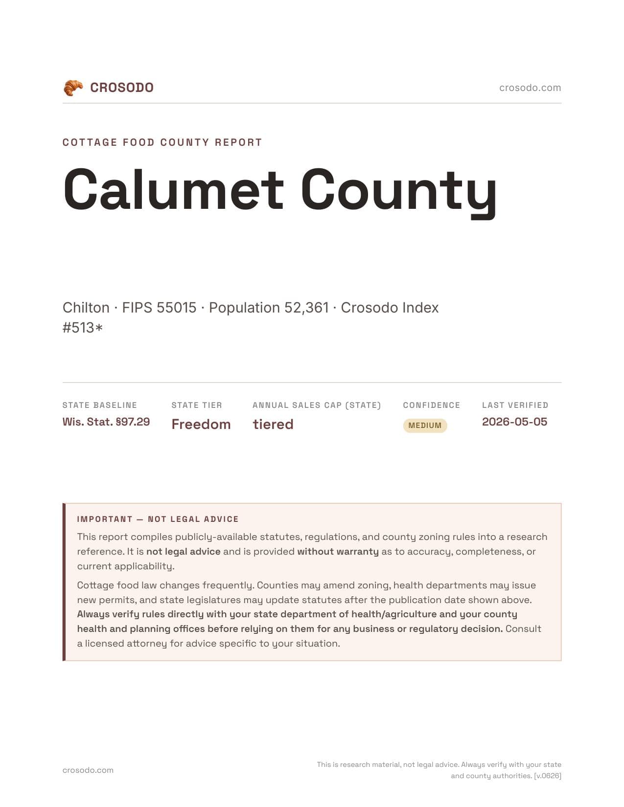 Cover of Calumet County county cottage food report