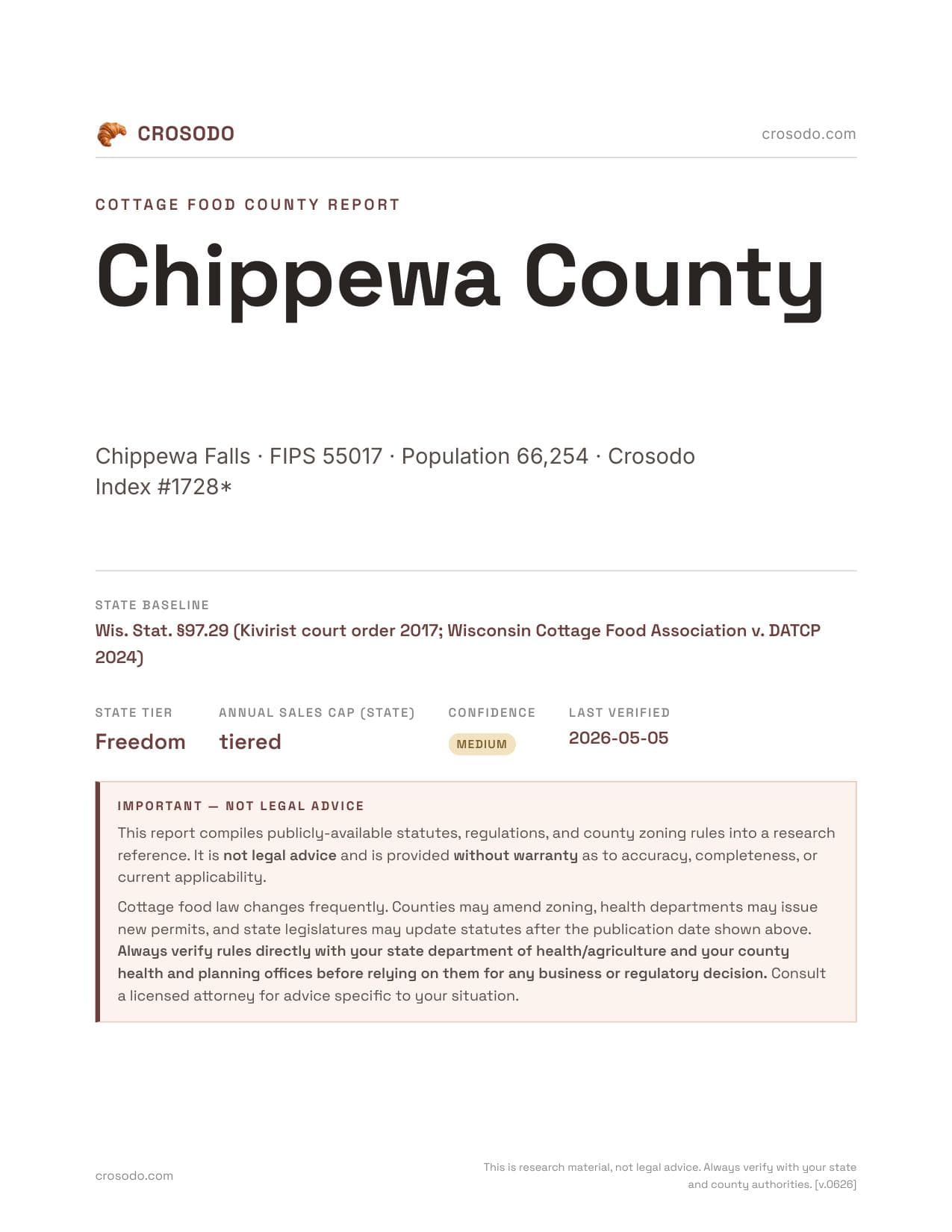 Cover of Chippewa County county cottage food report