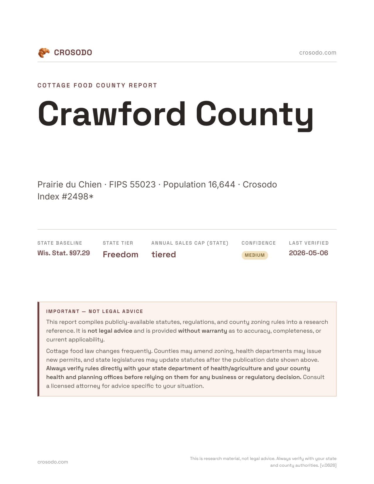Cover of Crawford County county cottage food report