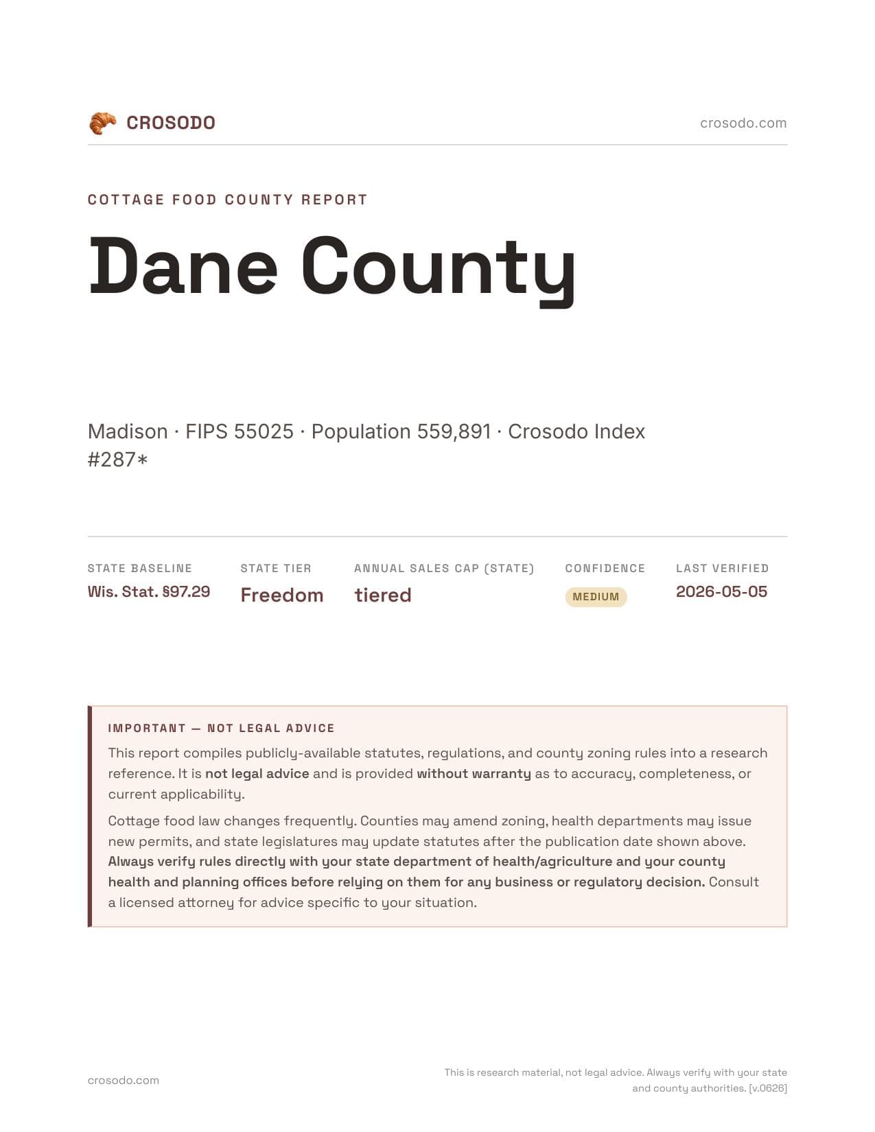 Cover of Dane County county cottage food report