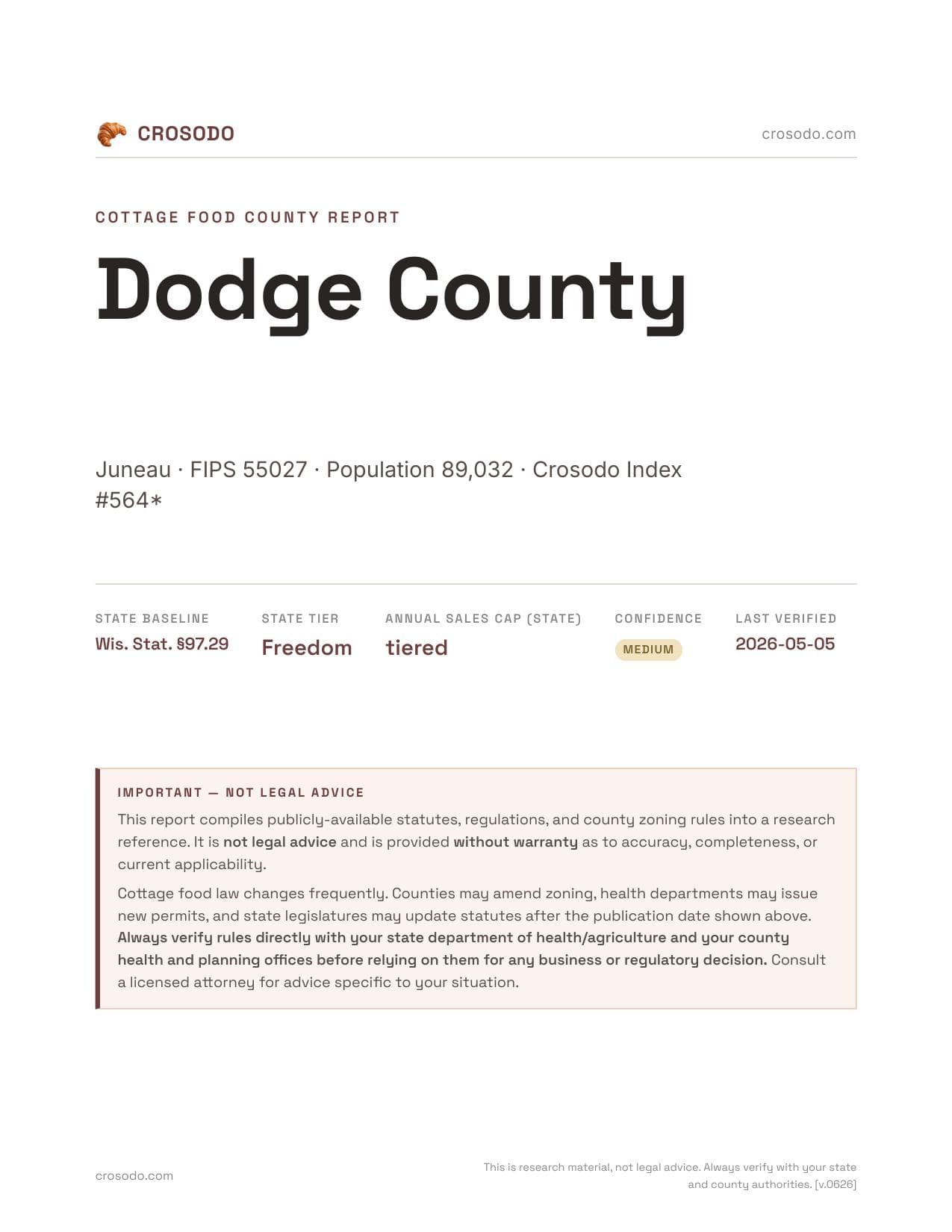 Cover of Dodge County county cottage food report