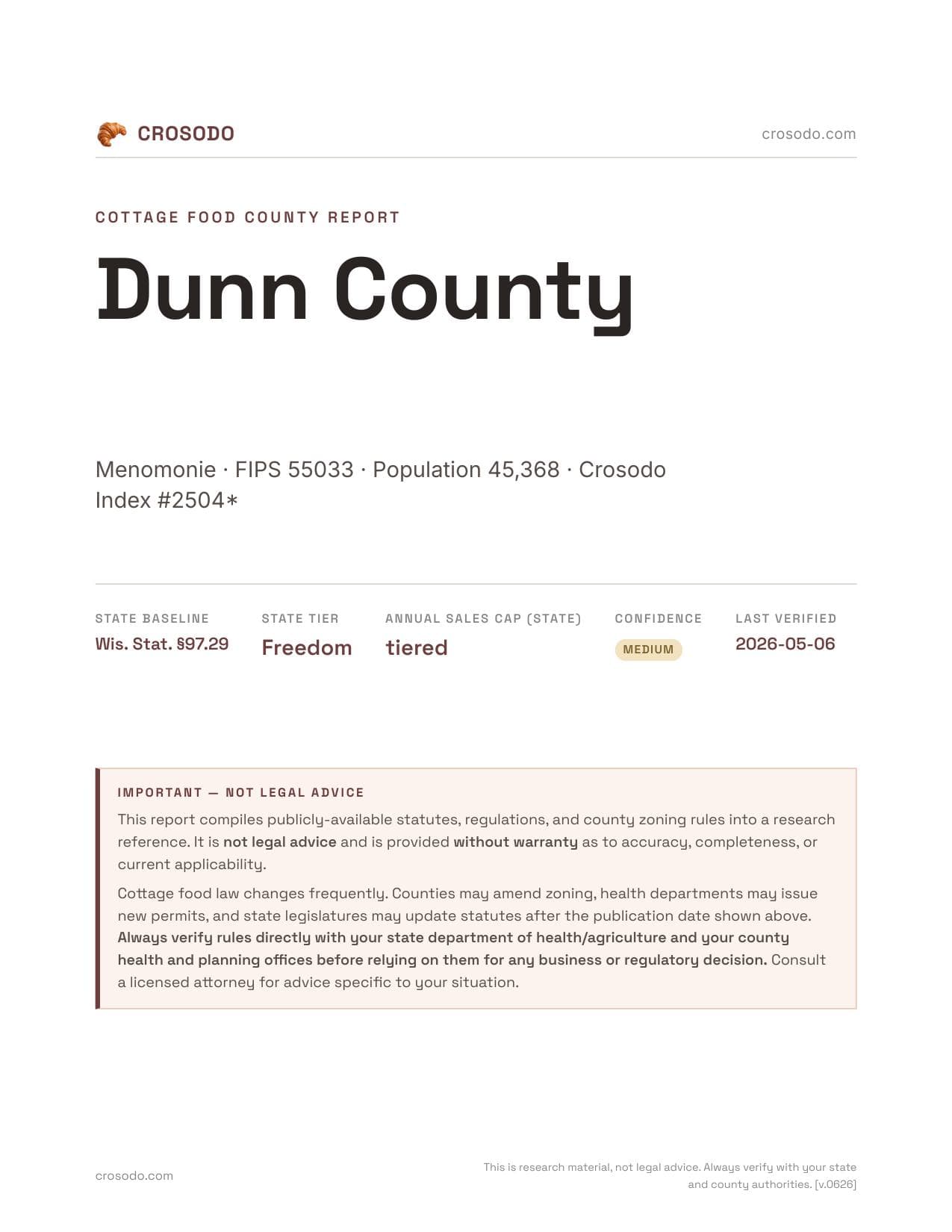 Cover of Dunn County county cottage food report