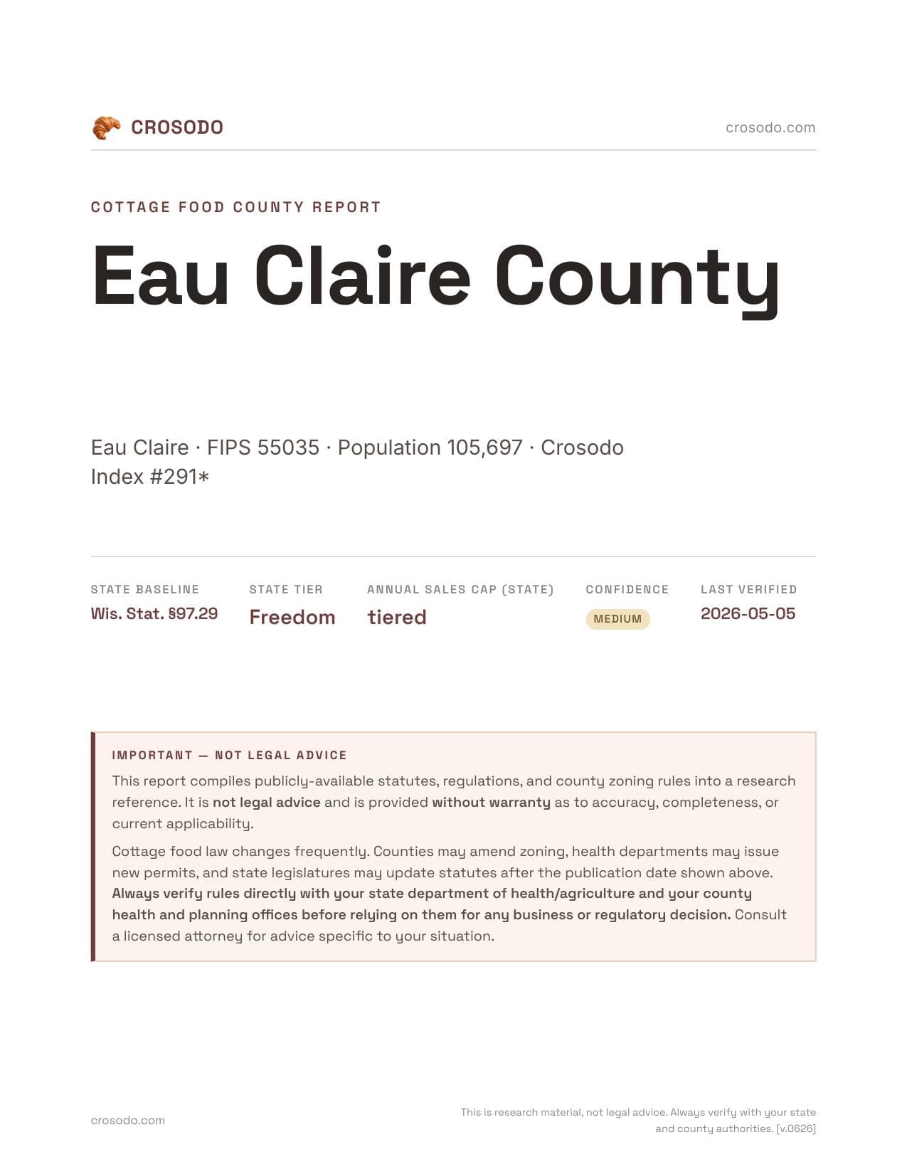 Cover of Eau Claire County county cottage food report
