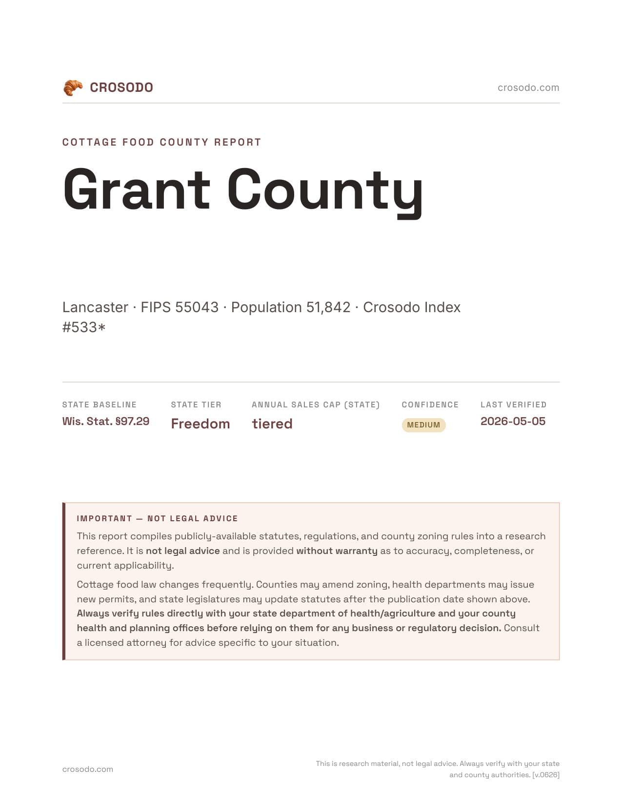 Cover of Grant County county cottage food report
