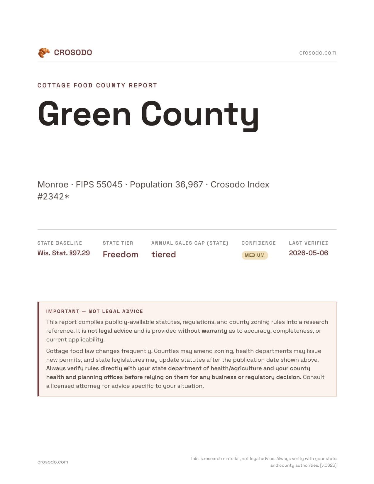 Cover of Green County, Wisconsin cottage food report