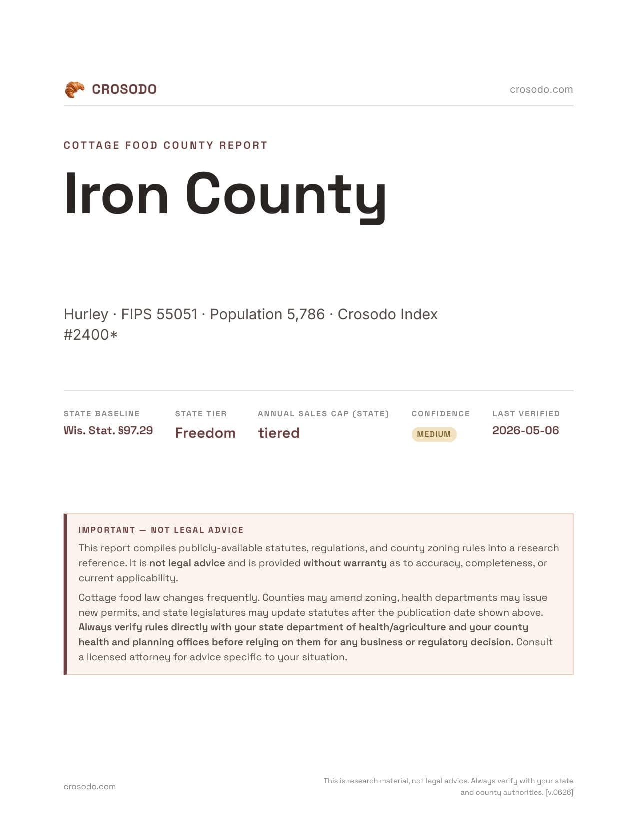 Cover of Iron County county cottage food report