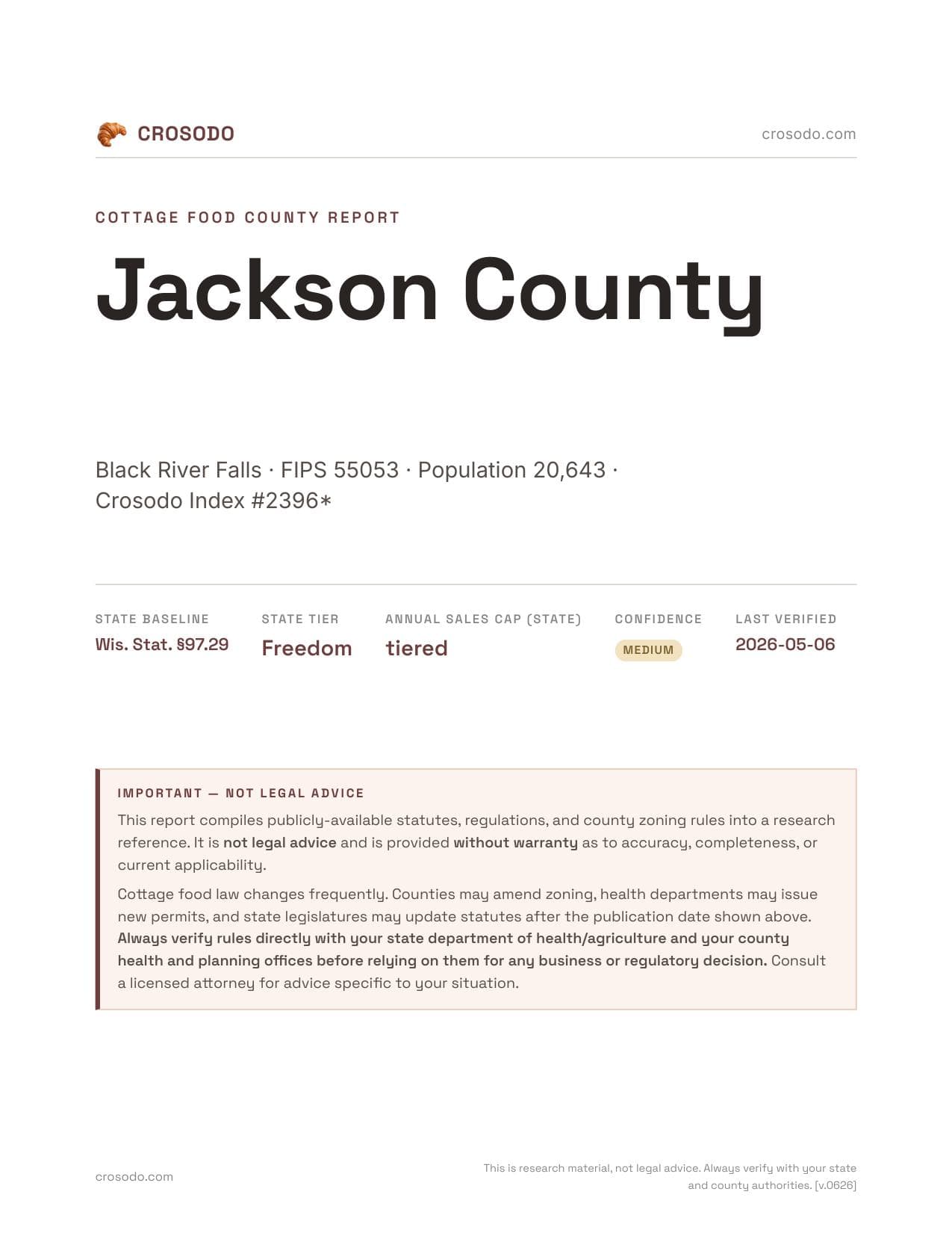 Cover of Jackson County county cottage food report