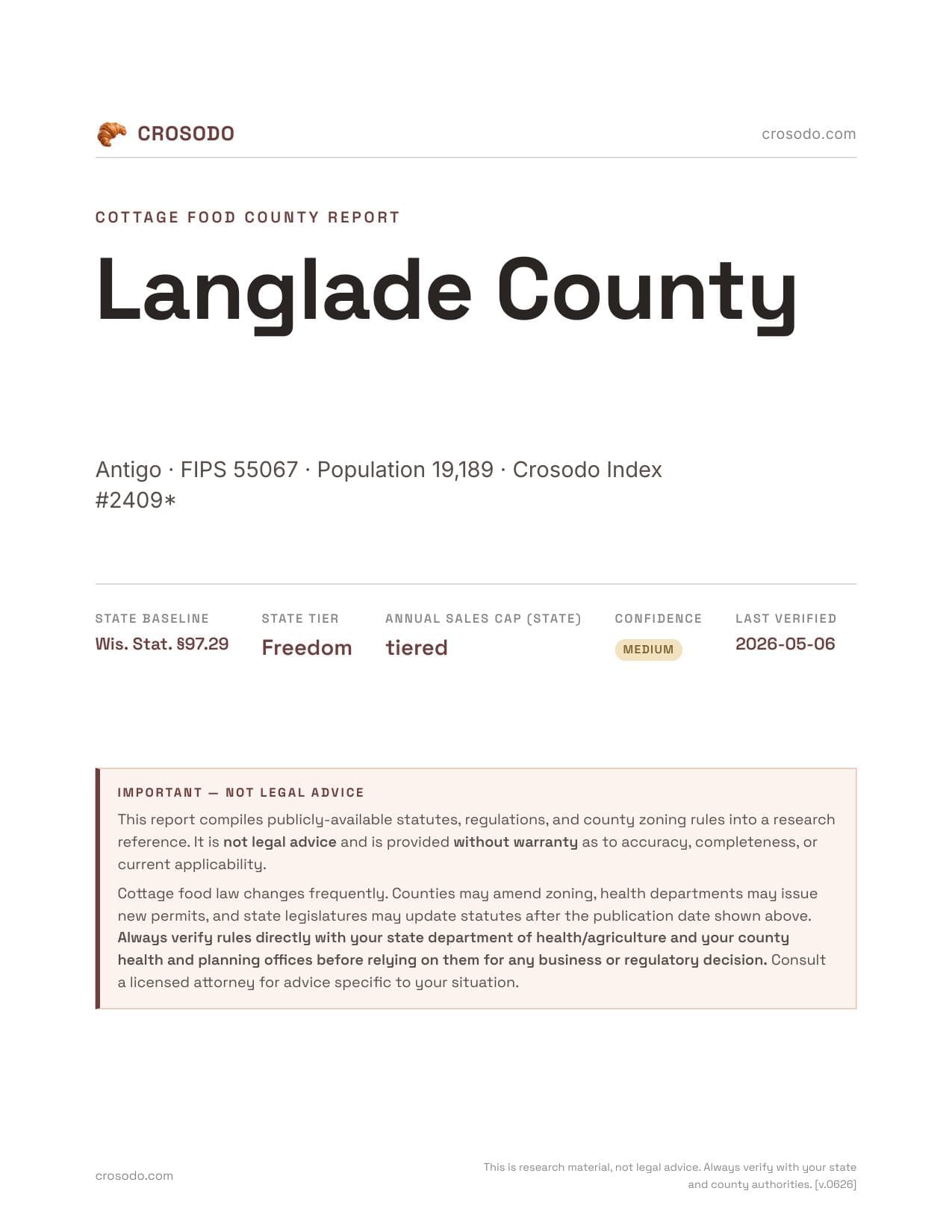 Cover of Langlade County county cottage food report