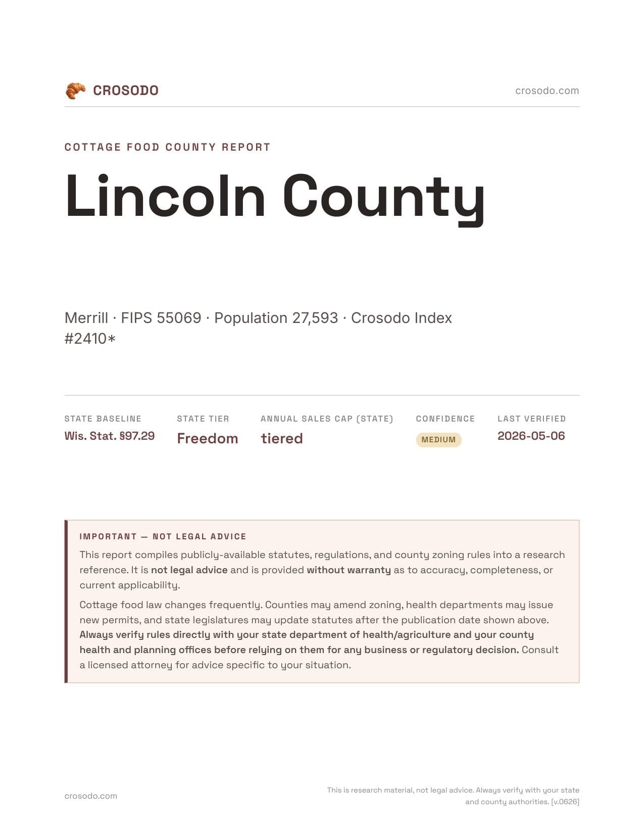 Cover of Lincoln County county cottage food report