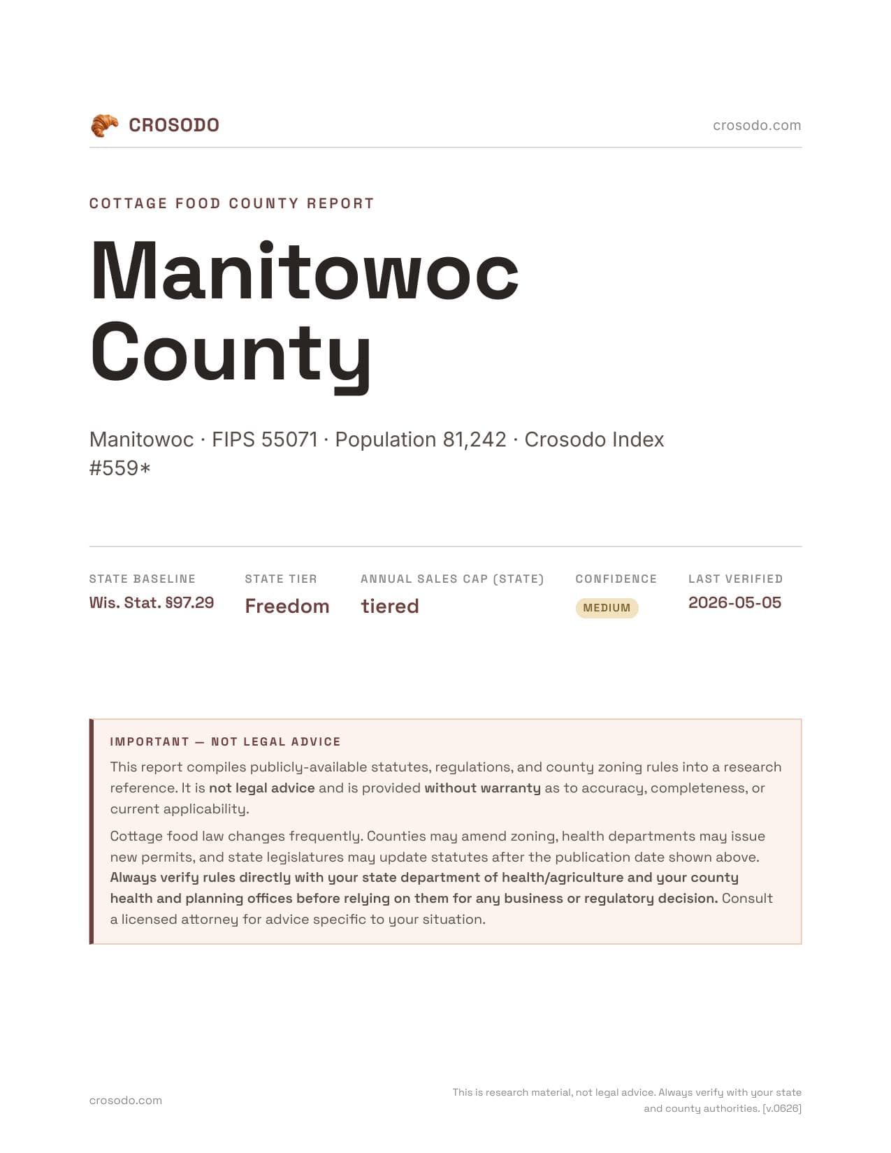 Cover of Manitowoc County county cottage food report