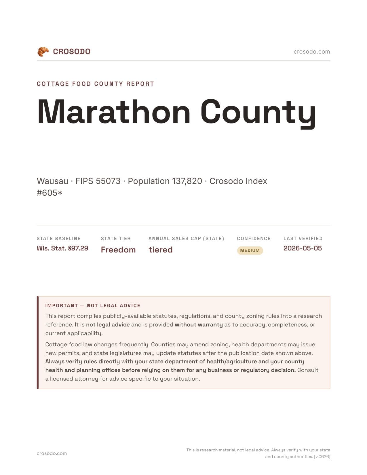 Cover of Marathon County county cottage food report