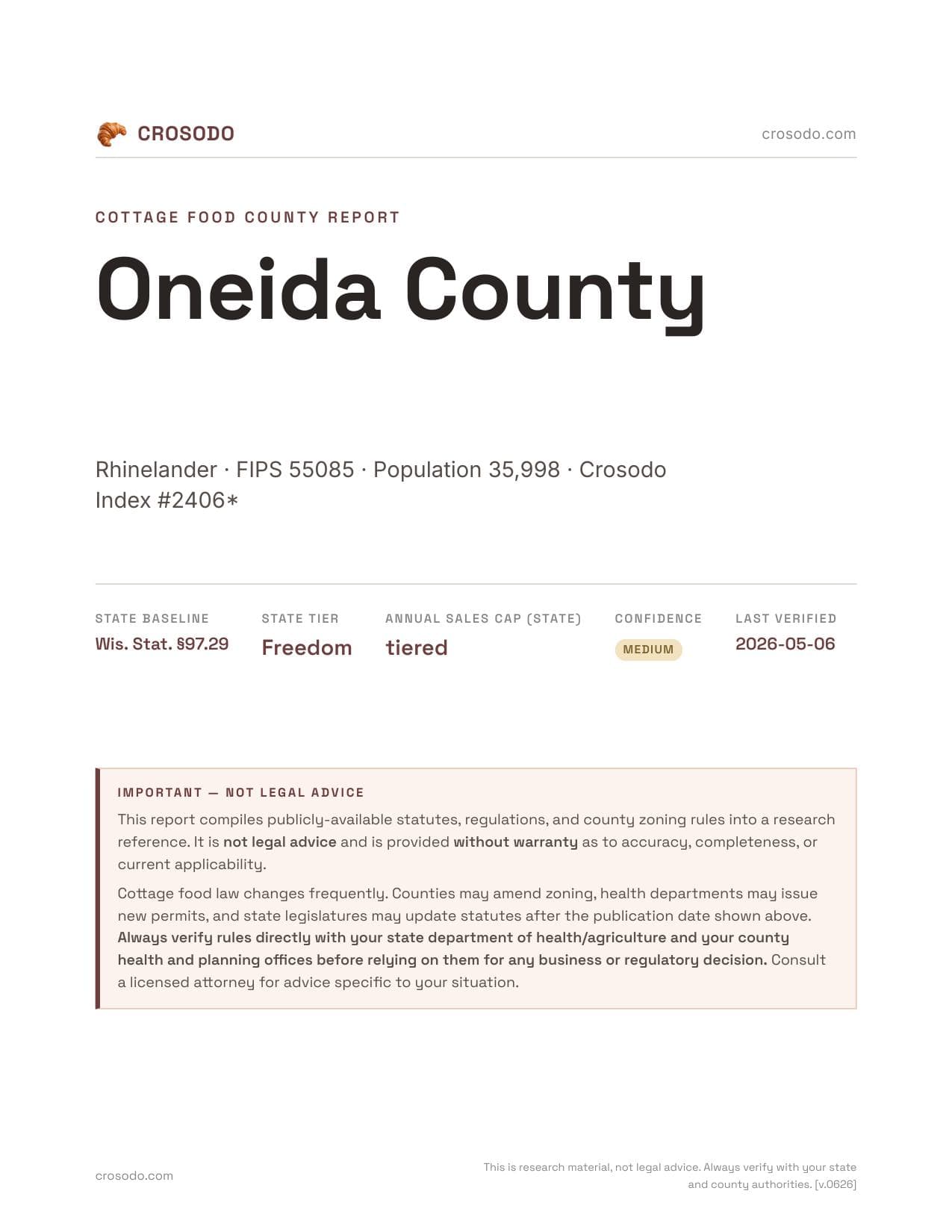 Cover of Oneida County county cottage food report